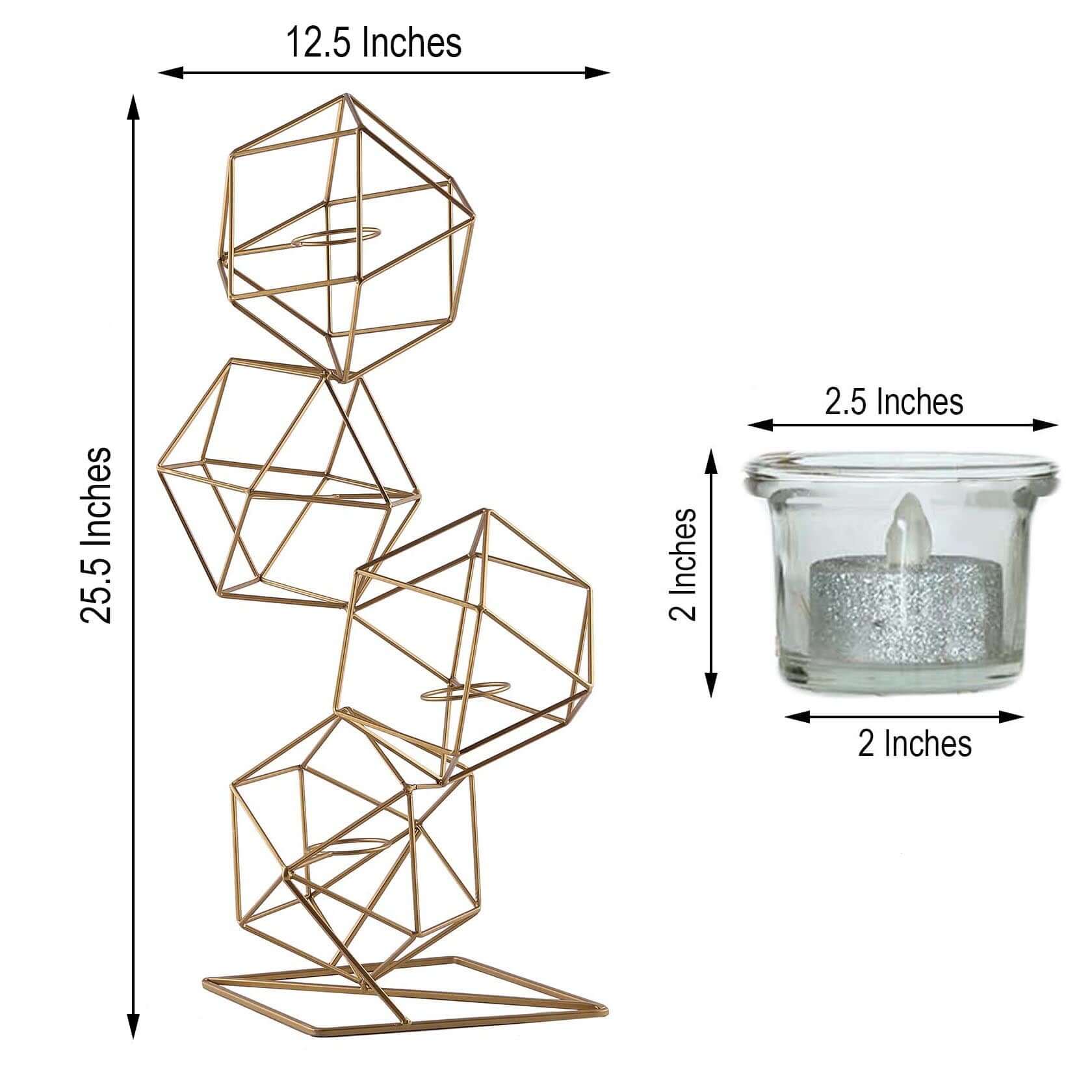 Metal Tealight Candle Holder 25" Linked Geometric Design with Votive Glass Holders Gold - Luxe Centerpieces for Weddings & Events - Image 3