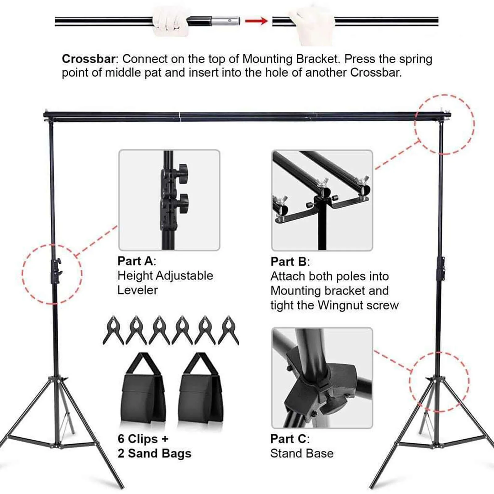 Metal Triple Crossbar Adjustable Pipe and Drape Kit, Photography Backdrop Stand 8ftX10ft - Image 7