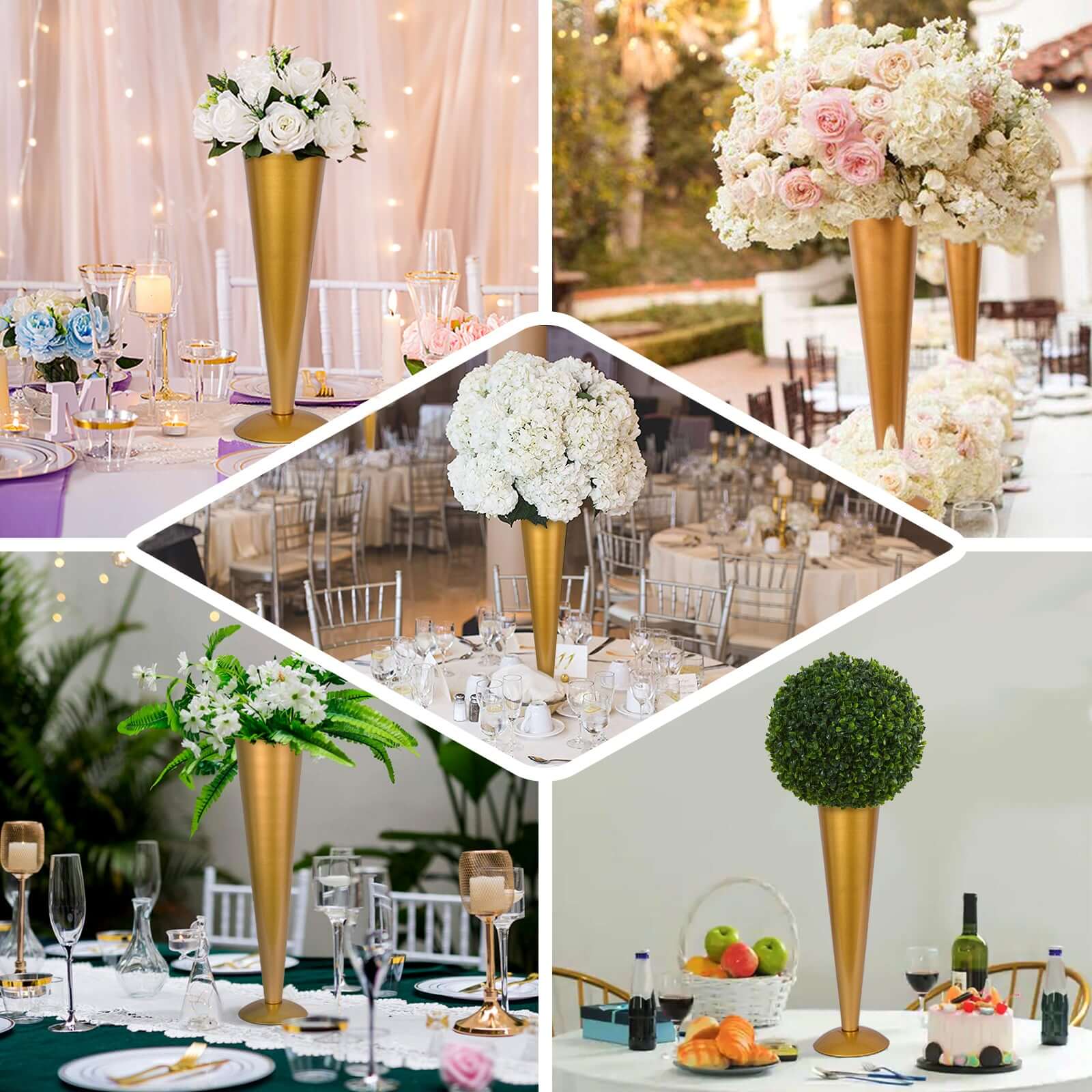 Metal Trumpet Flower Vase 28" Brushed Gold - Luxe Design for Sophisticated Event Centerpieces - Image 5