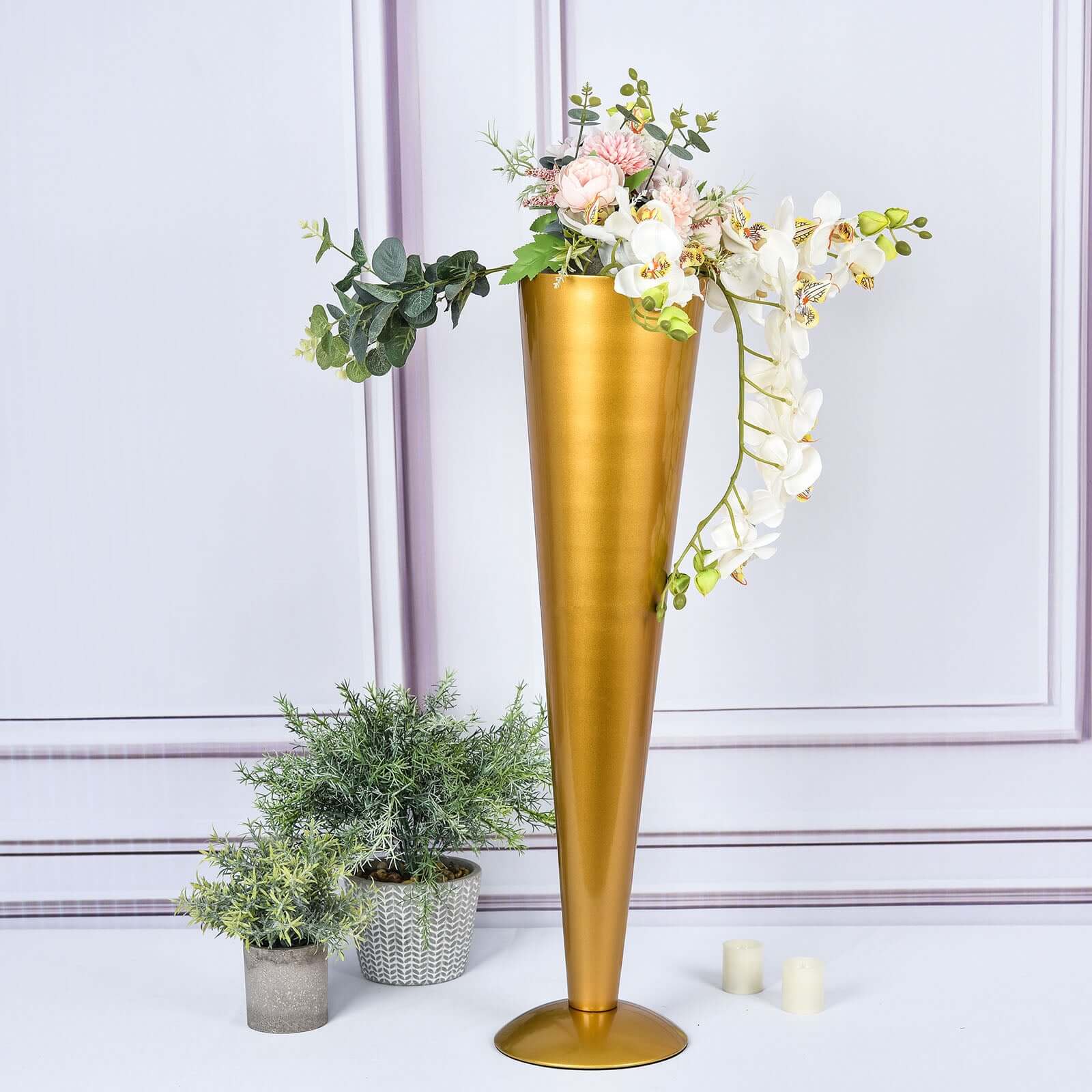 Metal Trumpet Flower Vase 28" Brushed Gold - Luxe Design for Sophisticated Event Centerpieces - Image 6