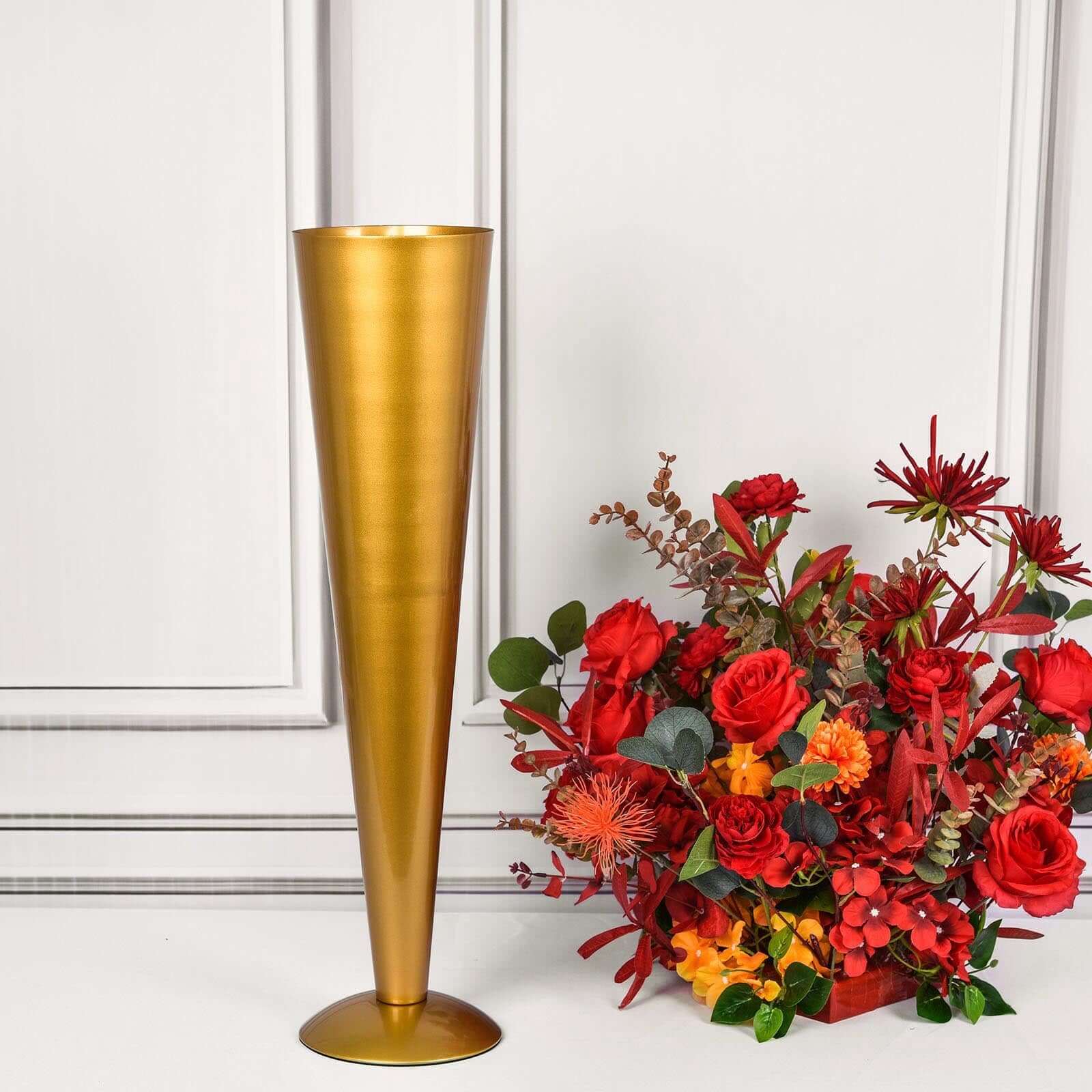 Metal Trumpet Flower Vase 28" Brushed Gold - Luxe Design for Sophisticated Event Centerpieces - Image 8