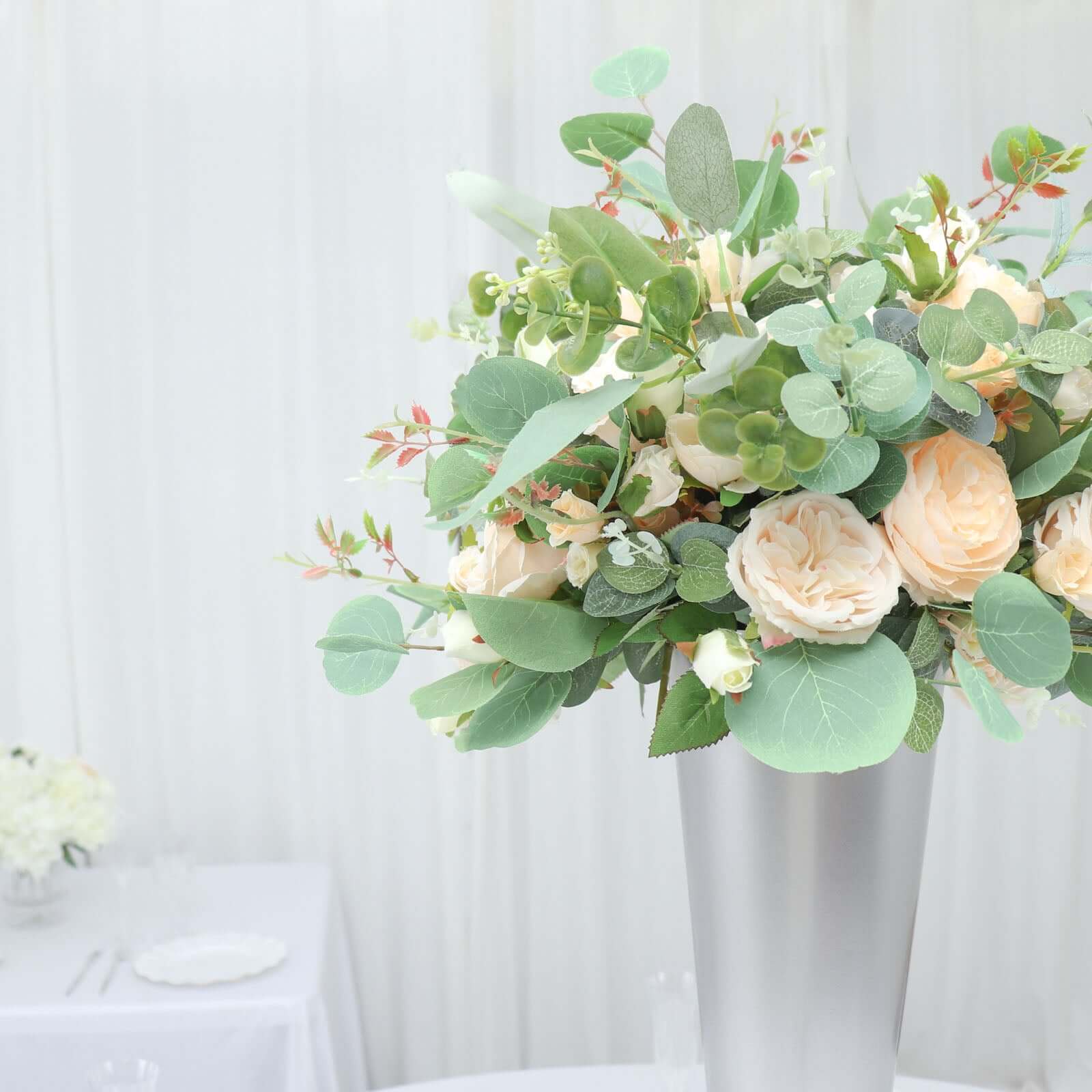 Metal Trumpet Flower Vase 28" Brushed Silver - Luxe Design Centerpieces - Image 5