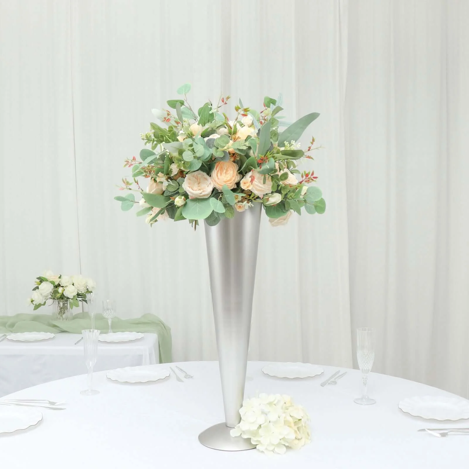 Metal Trumpet Flower Vase 28" Brushed Silver - Luxe Design Centerpieces - Image 6