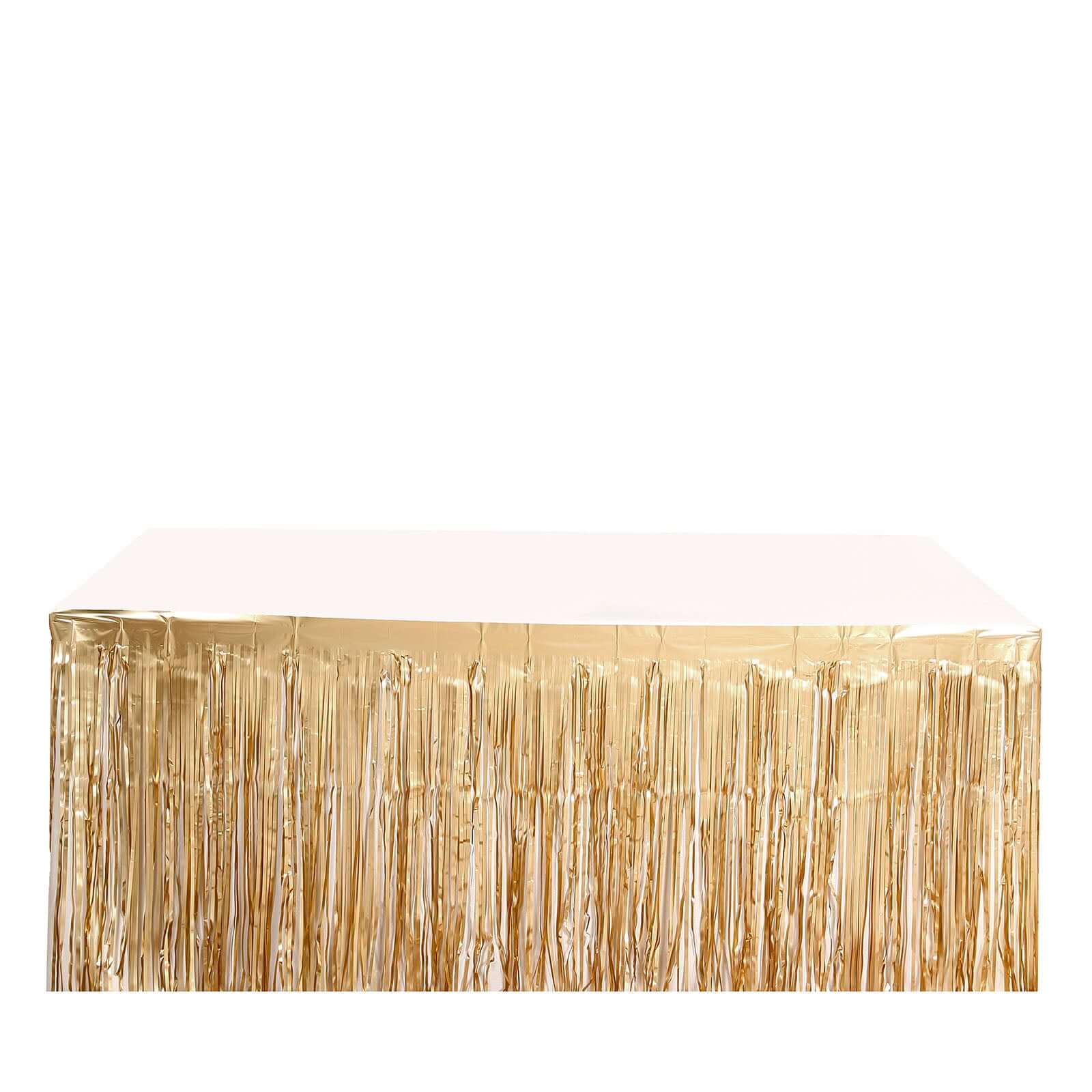 Metallic Foil Fringe Table Skirt 30"x9ft Matte Gold with Self Adhesive Backing - Tinsel Party Table Skirt - Image 7