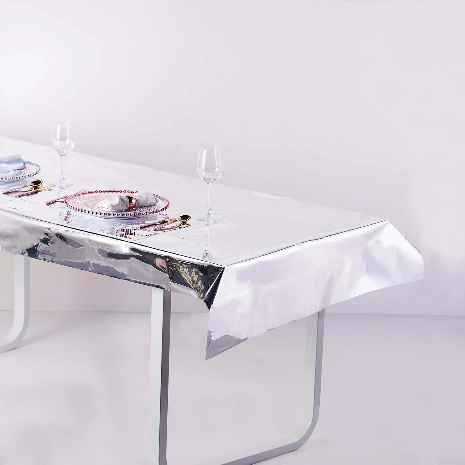 Metallic Foil Tablecloth 40"x90" Rectangle Silver - Disposable Party Table Cover - Image 13