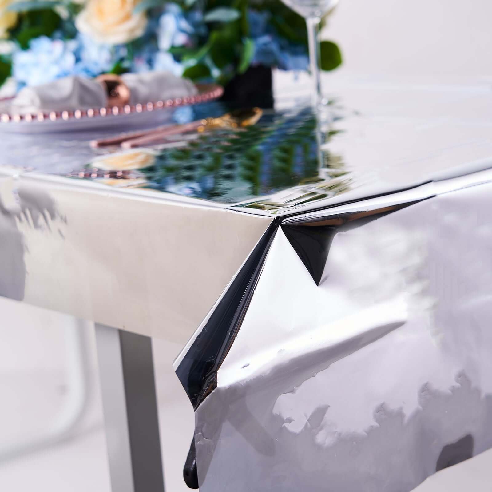 Metallic Foil Tablecloth 40"x90" Rectangle Silver - Disposable Party Table Cover - Image 2