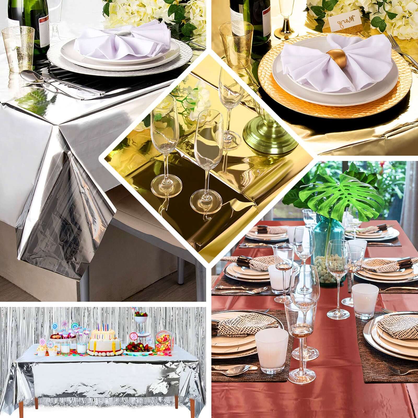 Metallic Foil Tablecloth 40"x90" Rectangle Silver - Disposable Party Table Cover - Image 4