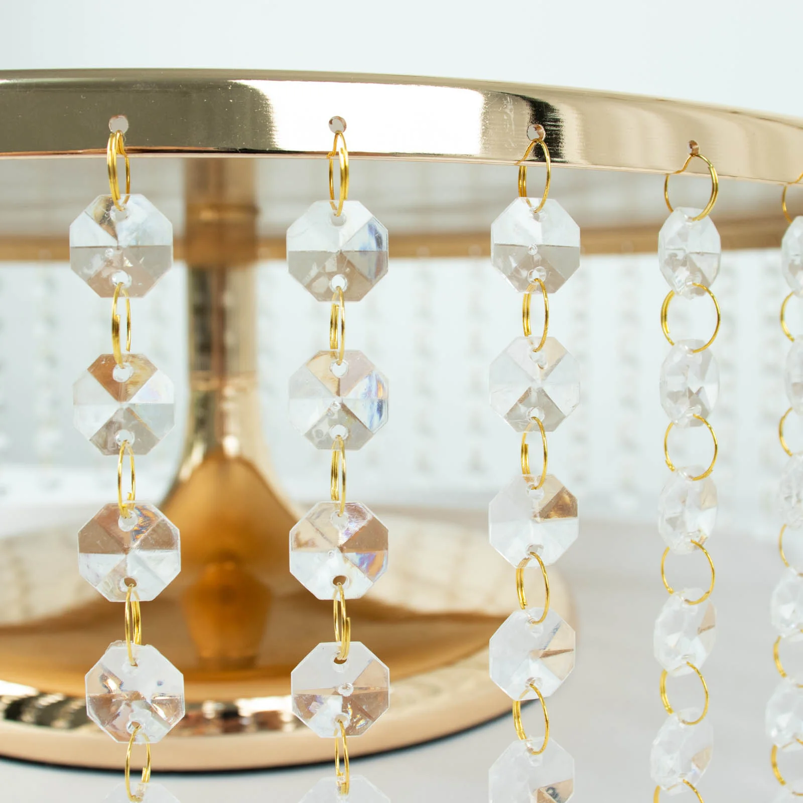 Metal Chandelier Cake Stand 18" Round Metallic Gold with Hanging Crystal Chains - Cupcake Dessert Display Centerpiece - Image 2