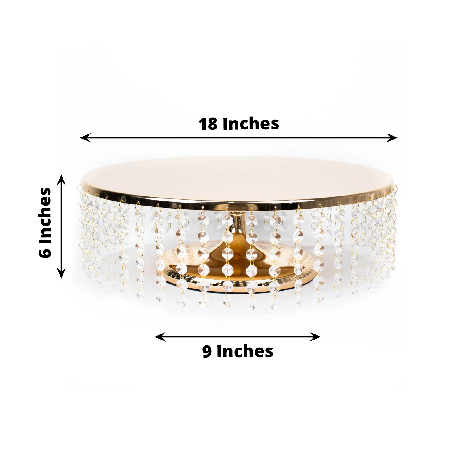 Metal Chandelier Cake Stand 18" Round Metallic Gold with Hanging Crystal Chains - Cupcake Dessert Display Centerpiece - Image 3