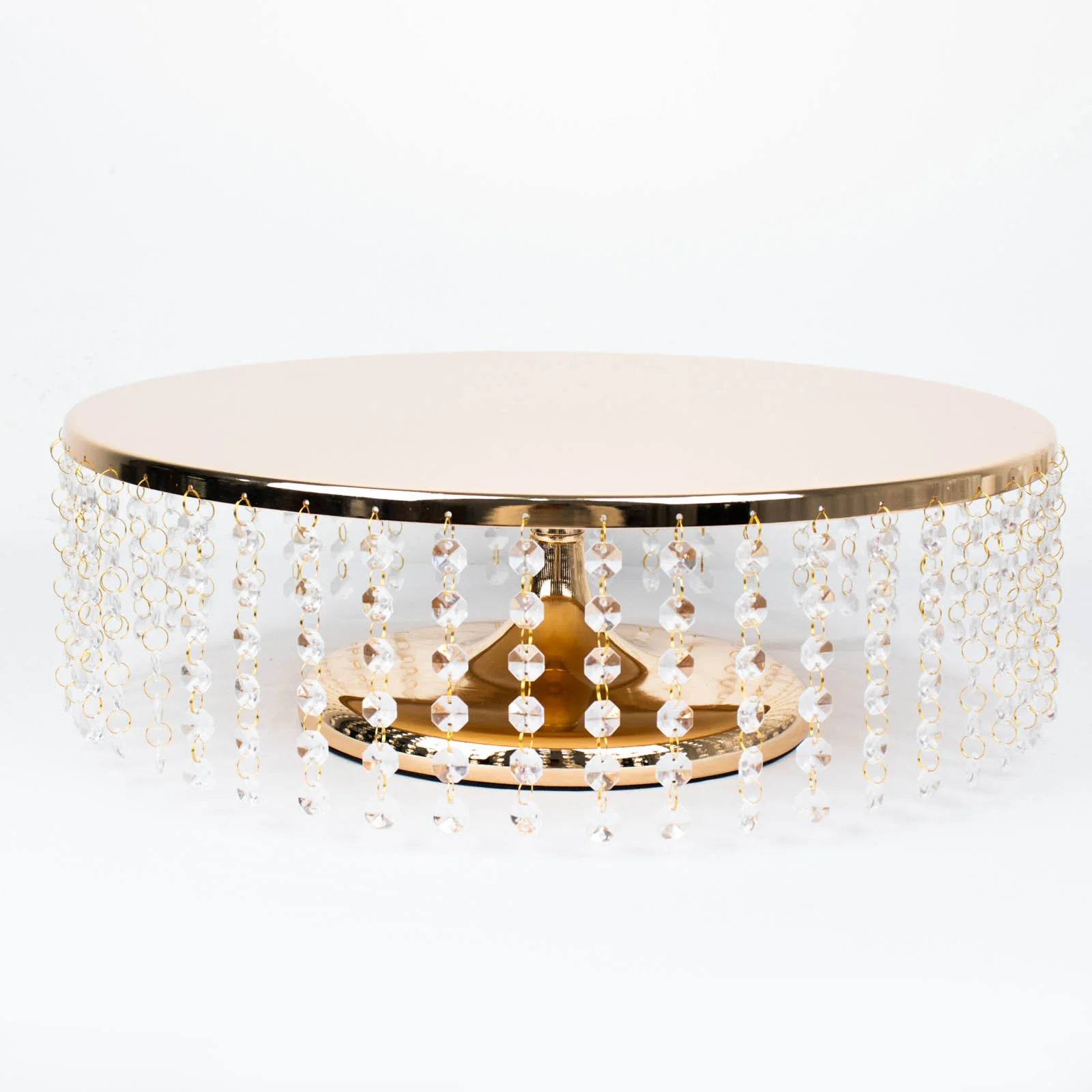 Metal Chandelier Cake Stand 18" Round Metallic Gold with Hanging Crystal Chains - Cupcake Dessert Display Centerpiece - Image 7