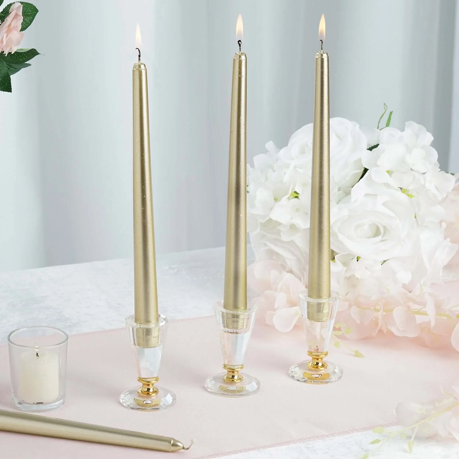 12-Pack Taper Candles 10" Premium Wax Design Metallic Gold - Unscented Candles for Stylish Settings - Image 7