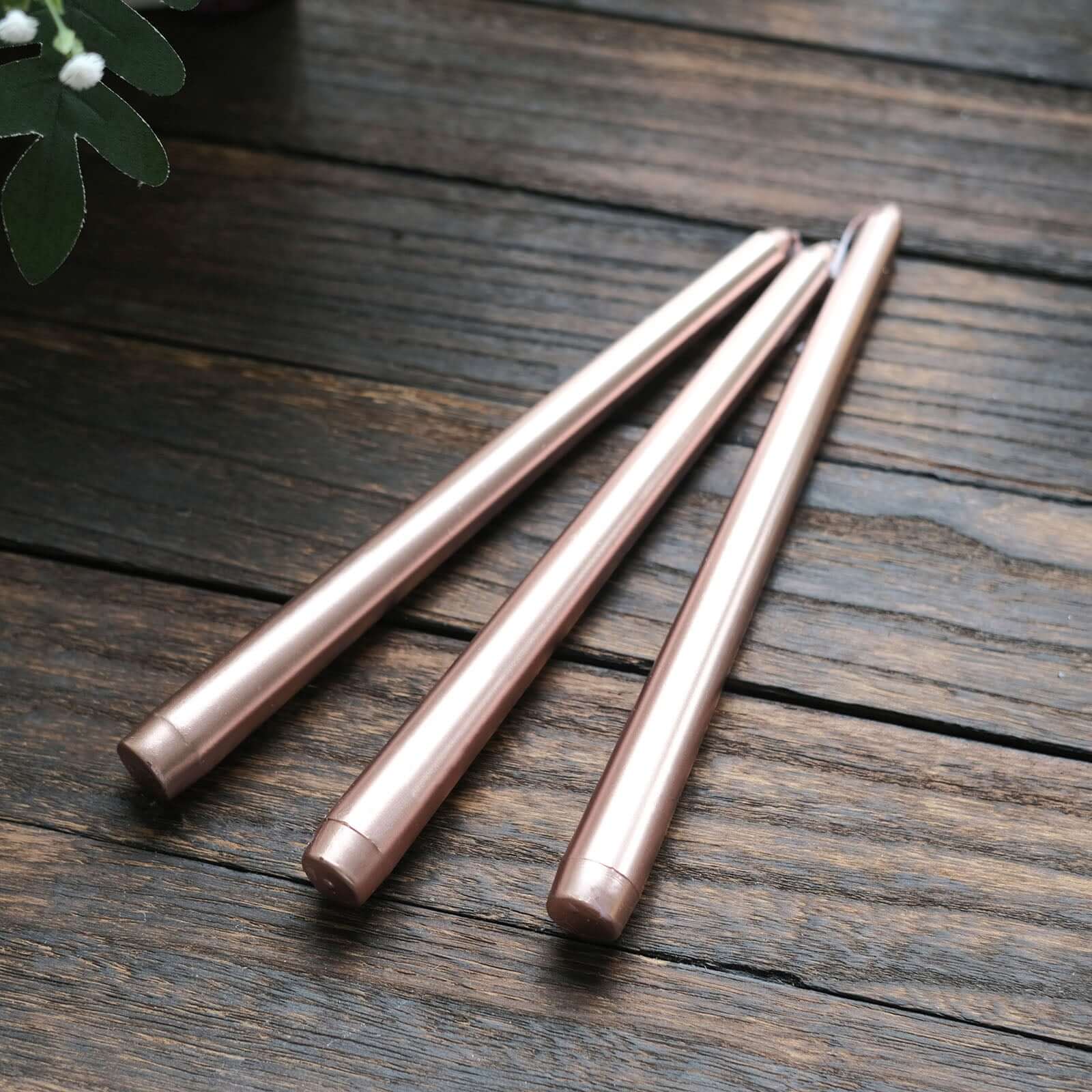 12-Pack Taper Candles 10" Premium Wax Design Metallic Rose Gold - Unscented Candles - Image 7