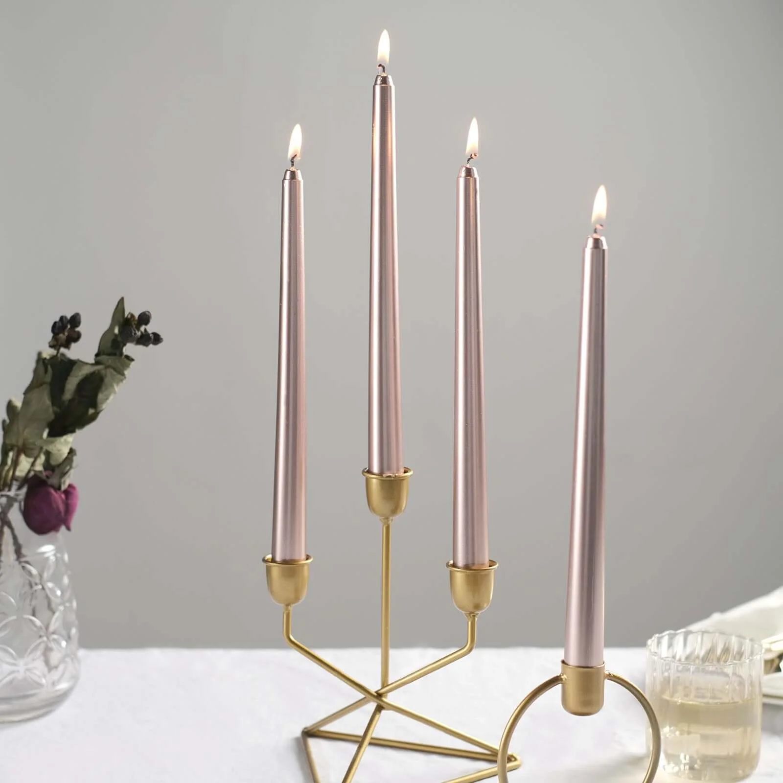 12-Pack Taper Candles 10" Premium Wax Design Metallic Rose Gold - Unscented Candles - Image 8