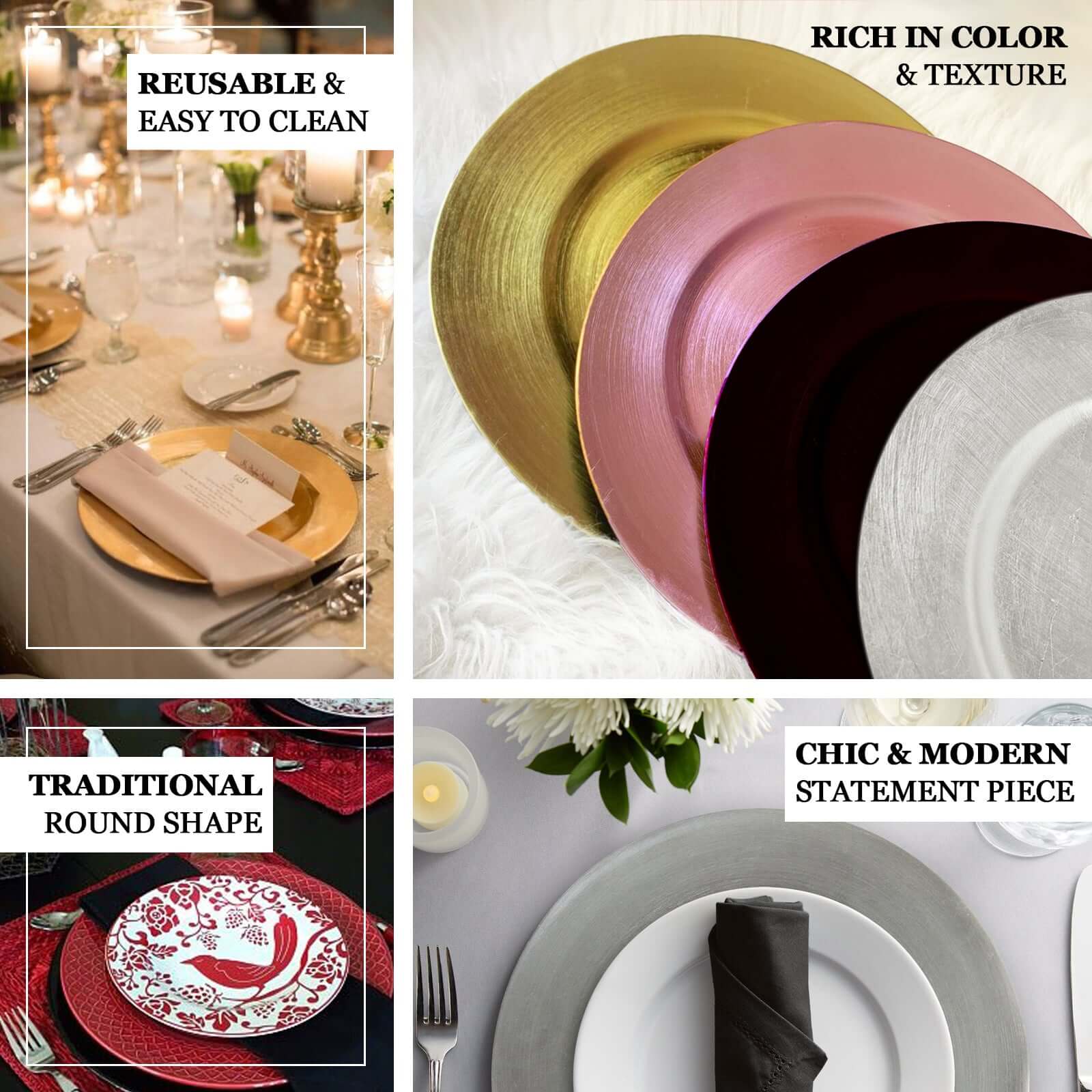 6-Pack Acrylic Plastic Charger Plates 13" Round Metallic Silver - Dinner Charger Tableware - Image 3