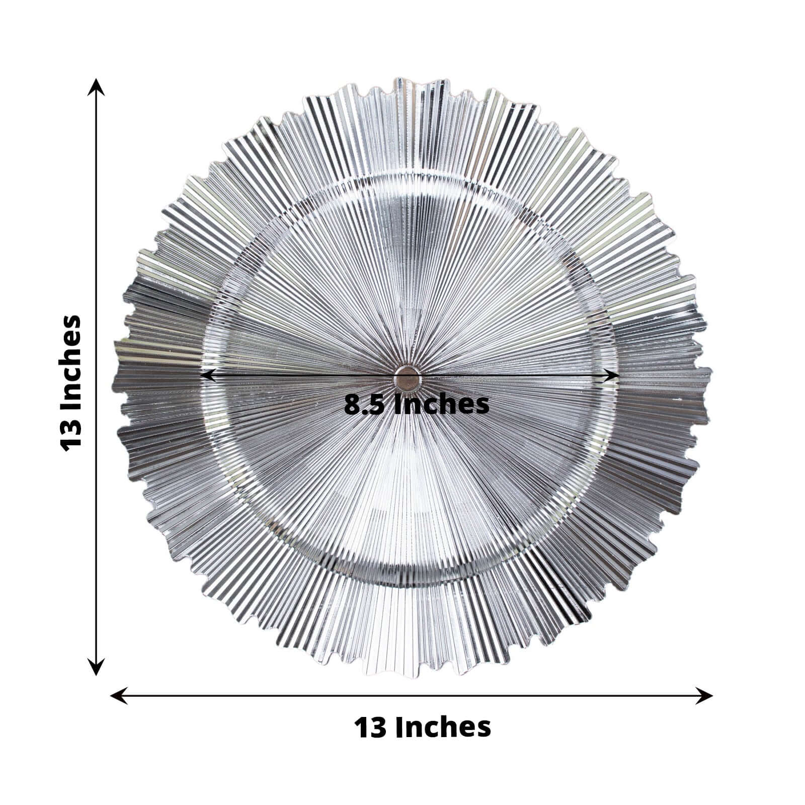 6-Pack Acrylic Plastic Charger Plates 13" Round Metallic Silver with Sunray Scalloped Rim - Dinner Charger Tableware - Image 3