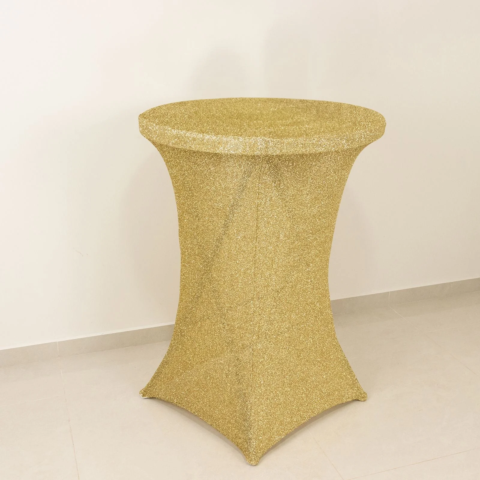 Metallic Spandex Fitted Glitter Cocktail Table Cover 36" Round Champagne - Exquisite Stretch Fit for High Top Tables