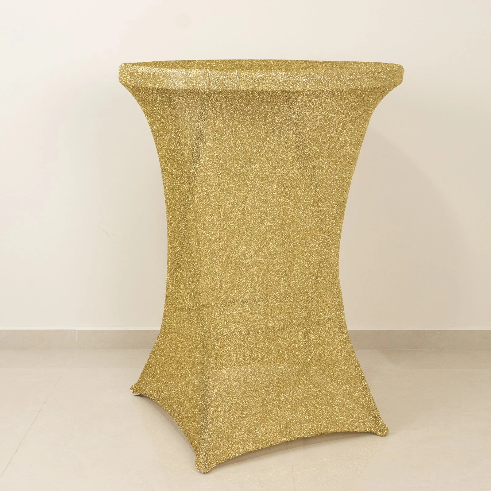 Metallic Spandex Fitted Glitter Cocktail Table Cover 36" Round Champagne - Exquisite Stretch Fit for High Top Tables - Image 7