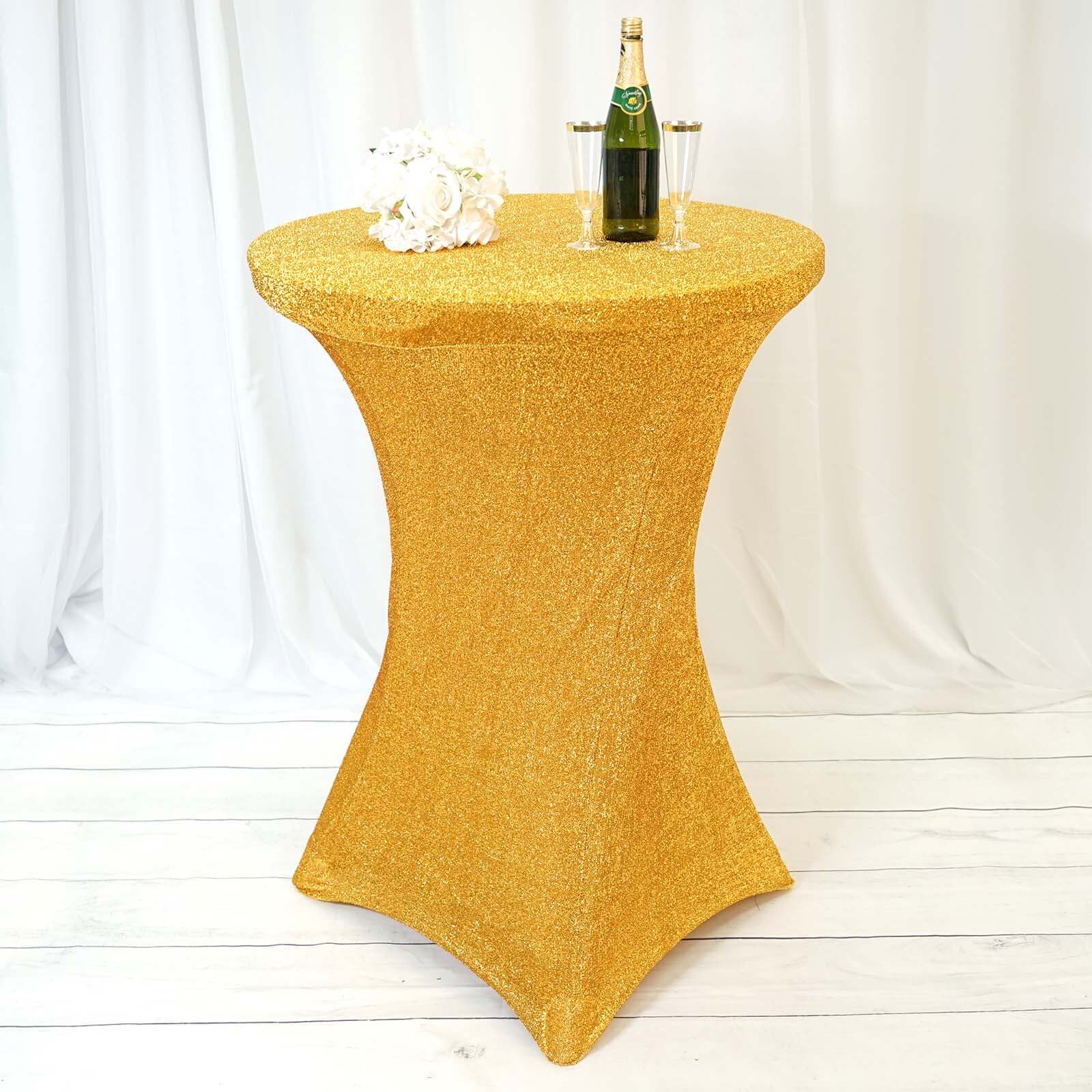 Metallic Spandex Fitted Glitter Cocktail Table Cover 36" Round Gold - Exquisite Stretch Fit for High Top Tables - Image 5