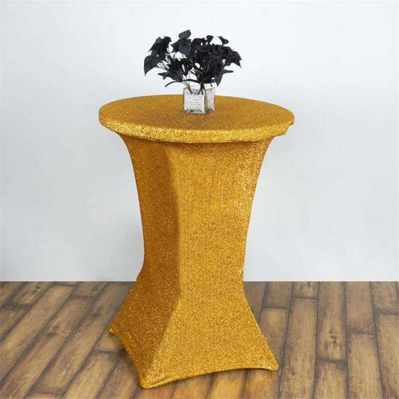 Metallic Spandex Fitted Glitter Cocktail Table Cover 36" Round Gold - Exquisite Stretch Fit for High Top Tables - Image 7