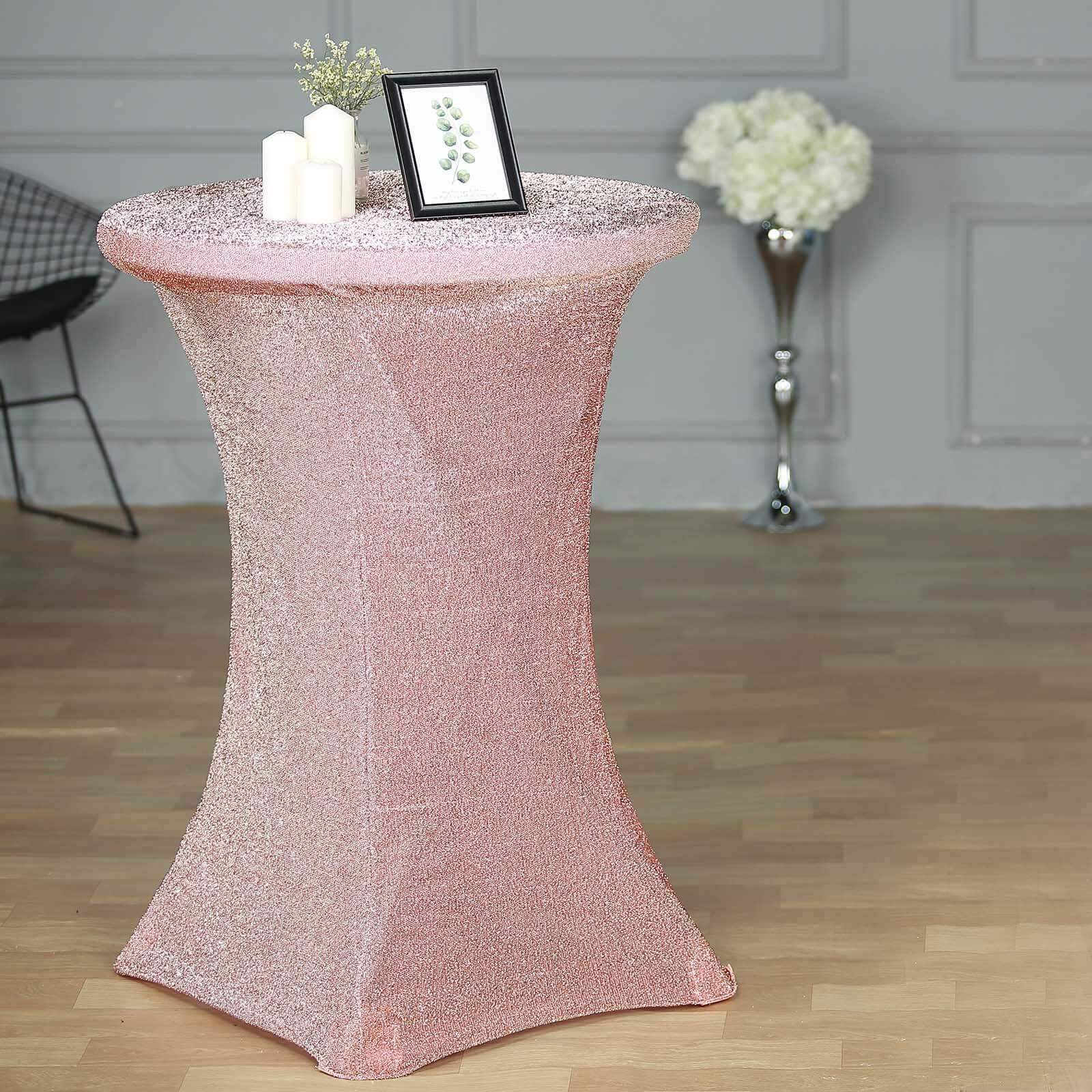 Metallic Spandex Fitted Glitter Cocktail Table Cover 36" Round Rose Gold - Exquisite Stretch Fit for High Top Tables - Image 5