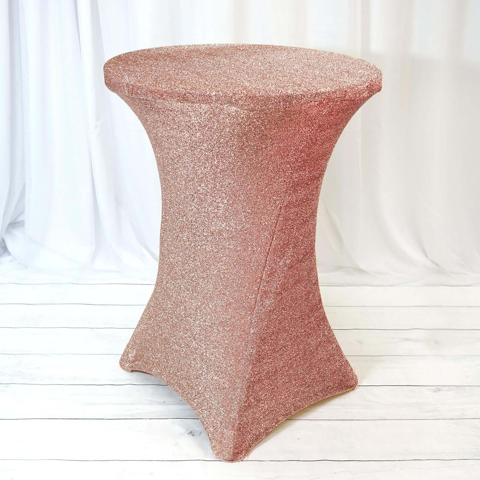Metallic Spandex Fitted Glitter Cocktail Table Cover 36" Round Rose Gold - Exquisite Stretch Fit for High Top Tables - Image 6