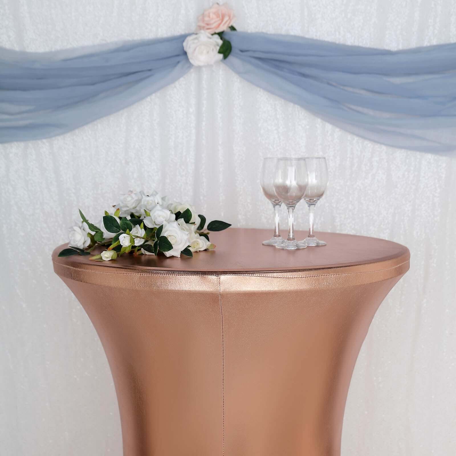 Metallic Spandex Fitted Round Cocktail Table Cover 30" Blush Highboy Tablecloth - Stretch Fit & Water-Resistant - Image 2