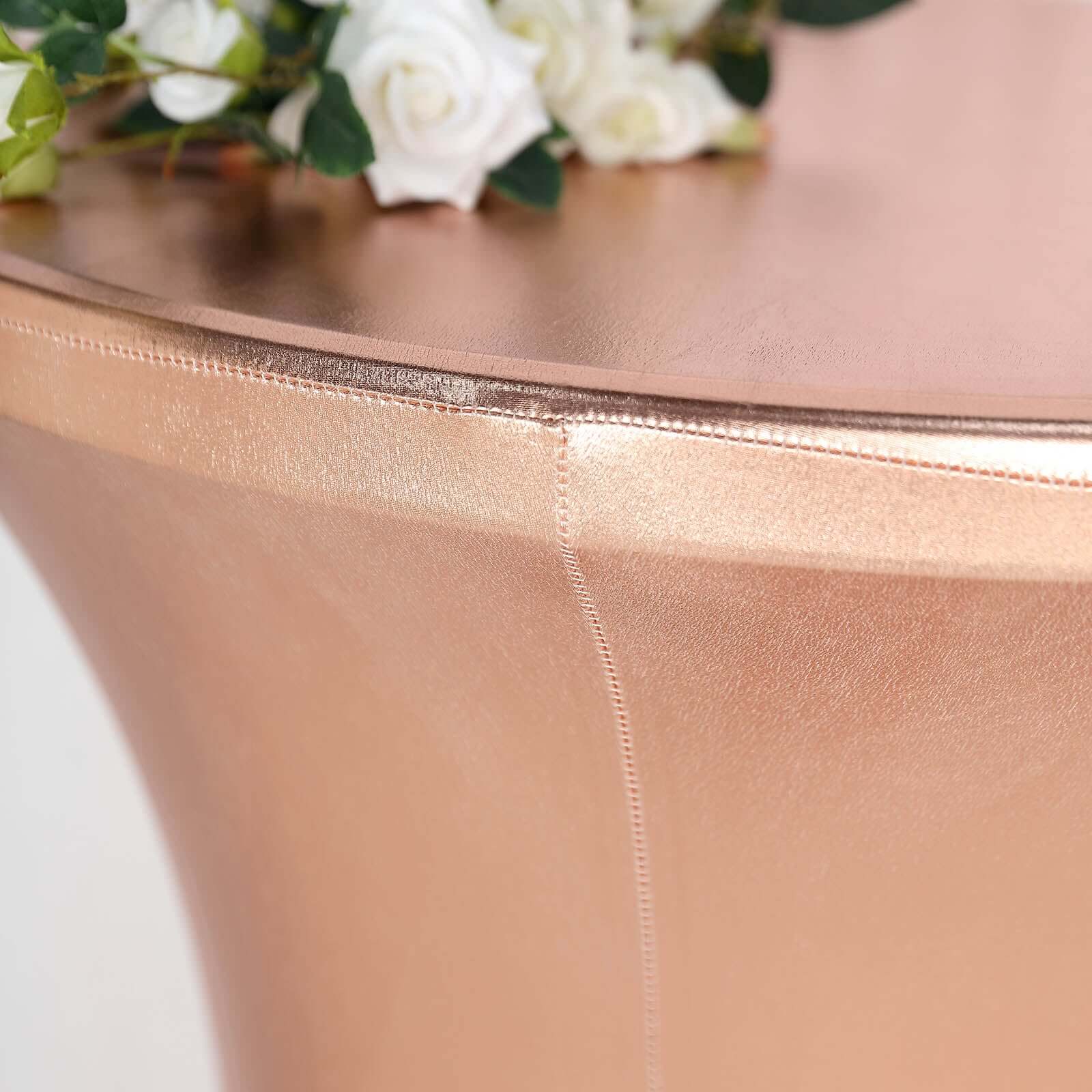 Metallic Spandex Fitted Round Cocktail Table Cover 30" Blush Highboy Tablecloth - Stretch Fit & Water-Resistant - Image 6