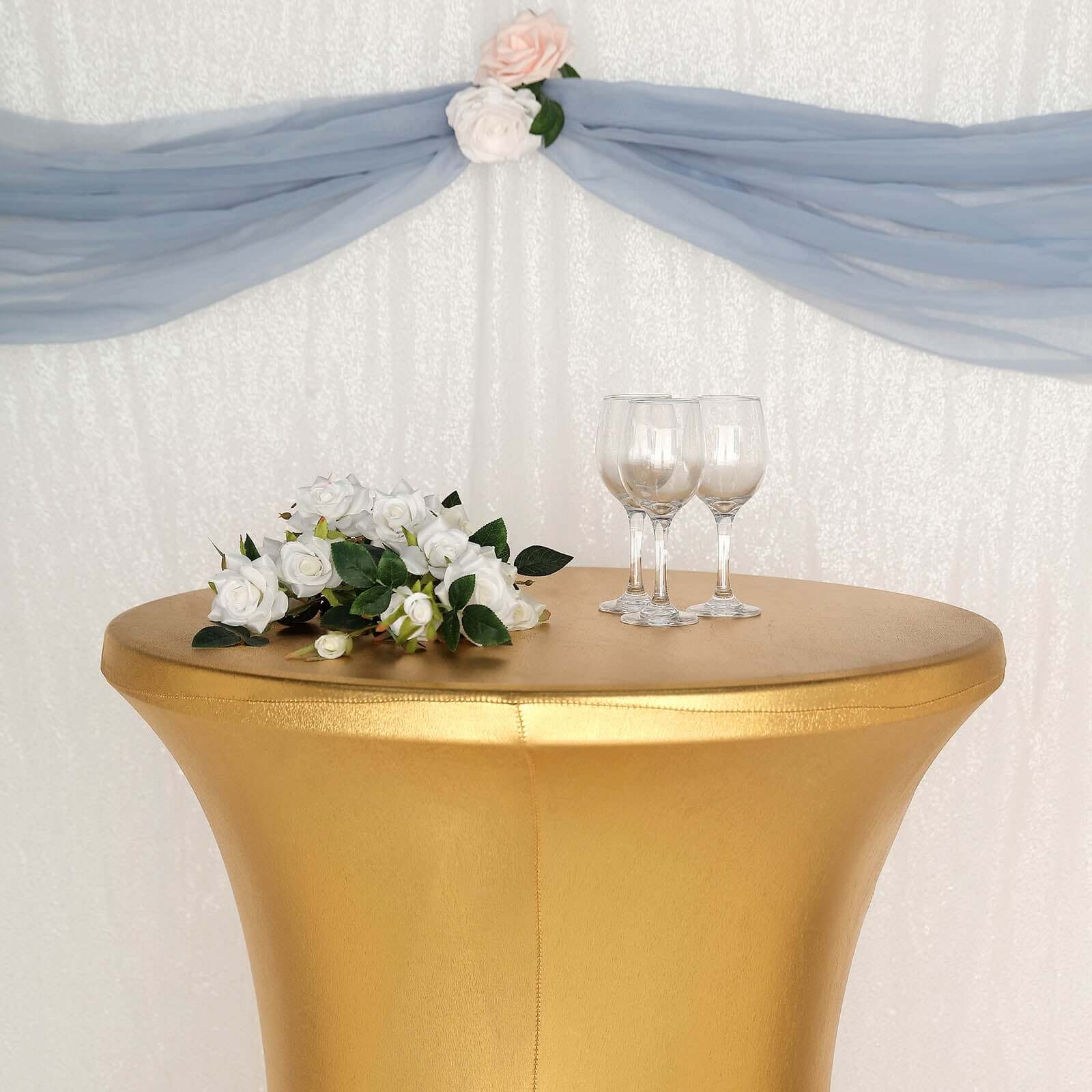 Metallic Spandex Fitted Round Cocktail Table Cover 30" Gold Highboy Tablecloth - Stretch Fit & Water-Resistant - Image 2