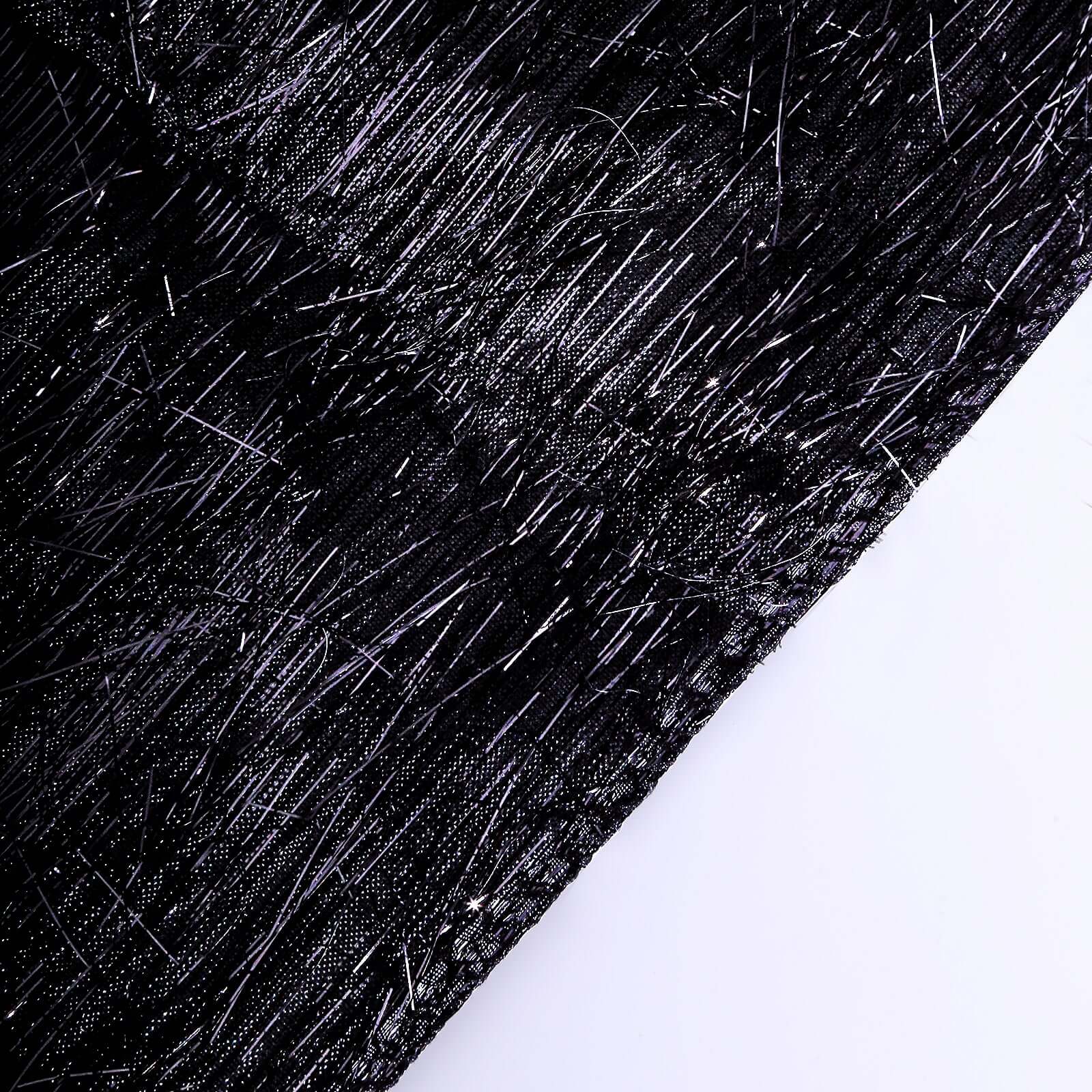 Metallic Tinsel Table Runner 12"x108" Black Fringe Shag - Shimmery Polyester Linen - Image 3
