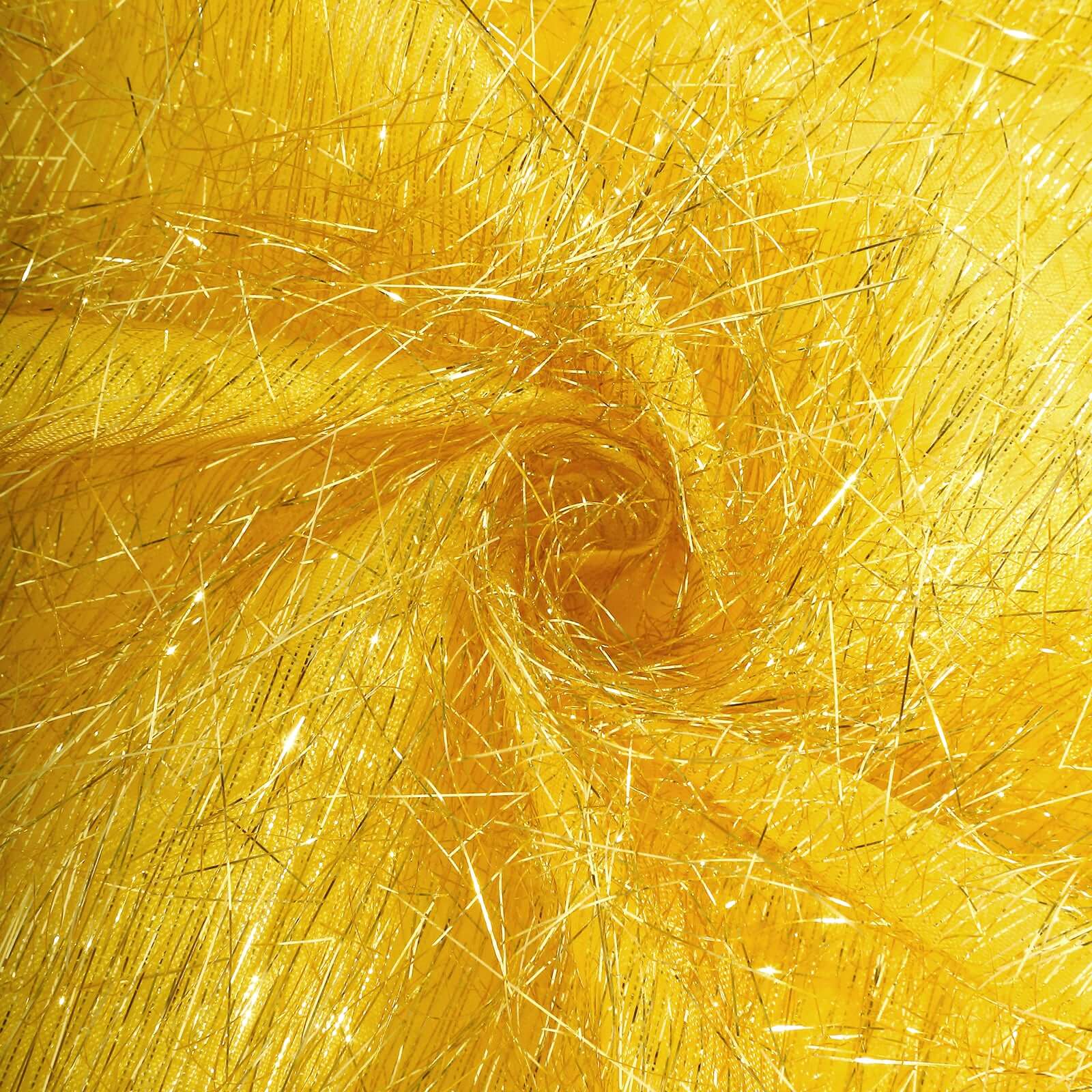 Metallic Tinsel Table Runner 12"x108" Gold Fringe Shag - Shimmery Polyester Event Table Linen - Image 8