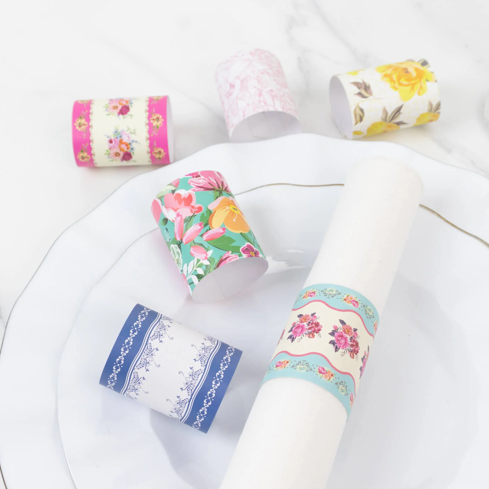 48-Pack Disposable Napkin Rings in Mixed Vintage Floral – Elegant Paper Napkin Holder Bands for Tea Parties, Weddings & Special Occasions - Image 4