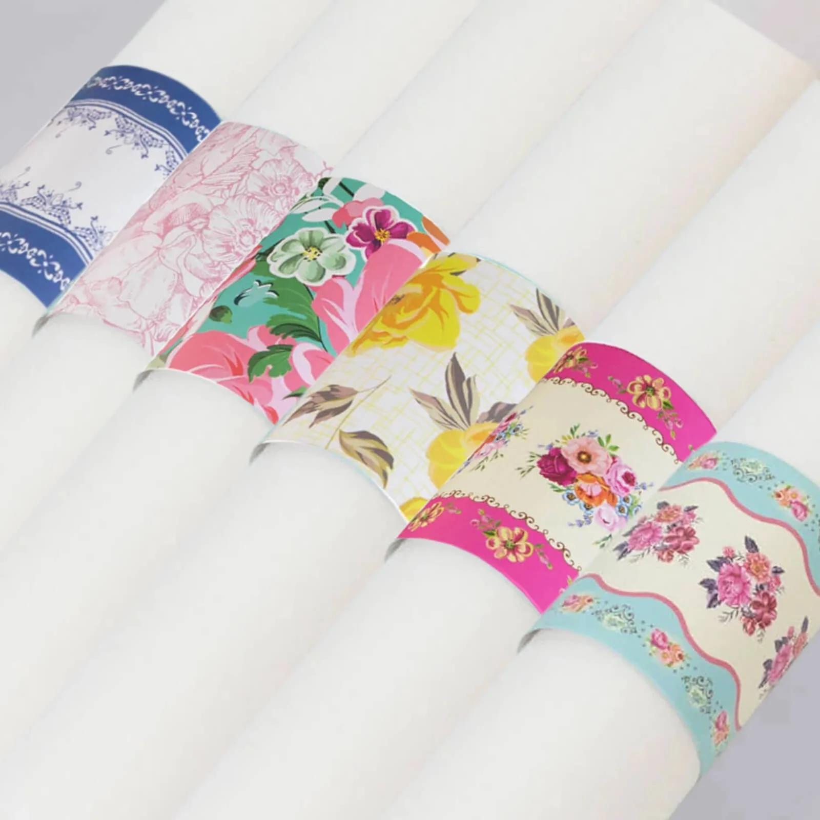 48-Pack Disposable Napkin Rings in Mixed Vintage Floral – Elegant Paper Napkin Holder Bands for Tea Parties, Weddings & Special Occasions - Image 5