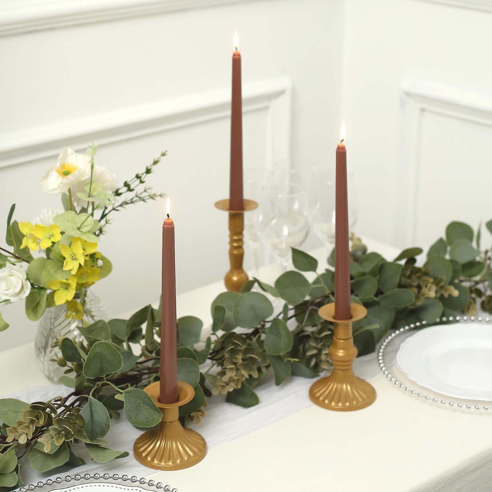 12-Pack Taper Candles 10" Premium Wax Design Mocha Brown - Unscented Candles - Image 9