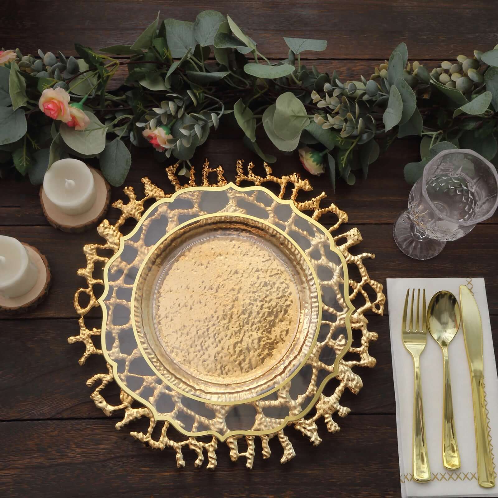 6-Pack Acrylic Charger Plates 13" Round Gold Molten Branch Design - Plastic Hollow Lace Decorative Dinner Party Charger Tableware - Image 5