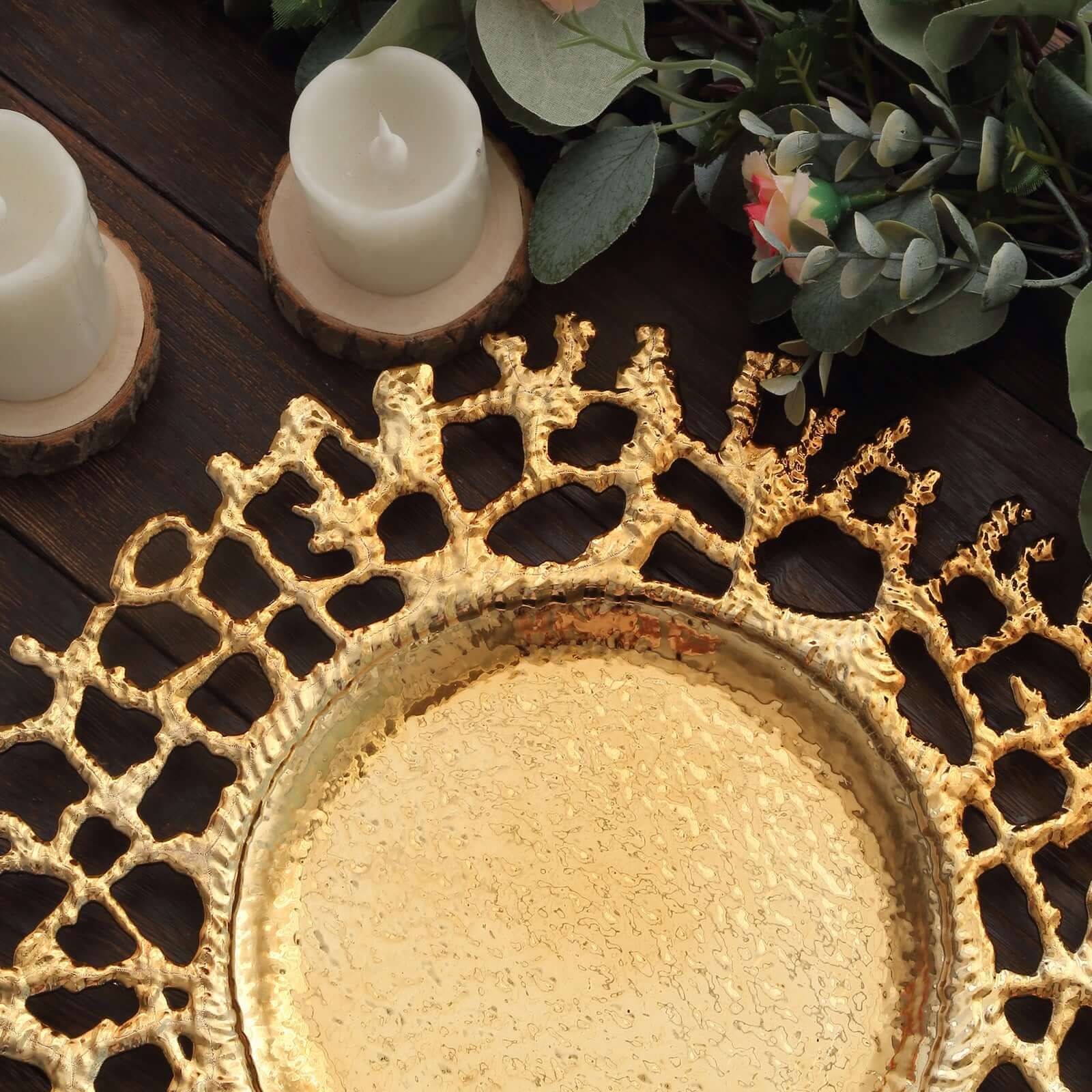 6-Pack Acrylic Charger Plates 13" Round Gold Molten Branch Design - Plastic Hollow Lace Decorative Dinner Party Charger Tableware - Image 6