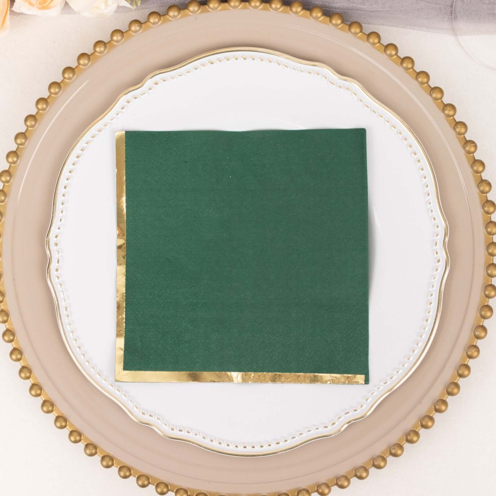 50-Pack Paper Beverage Napkins 2 Ply Hunter Emerald Green with Gold Foil Edge 6.5"x6.5" - Soft Disposable Cocktail Napkins - Image 5
