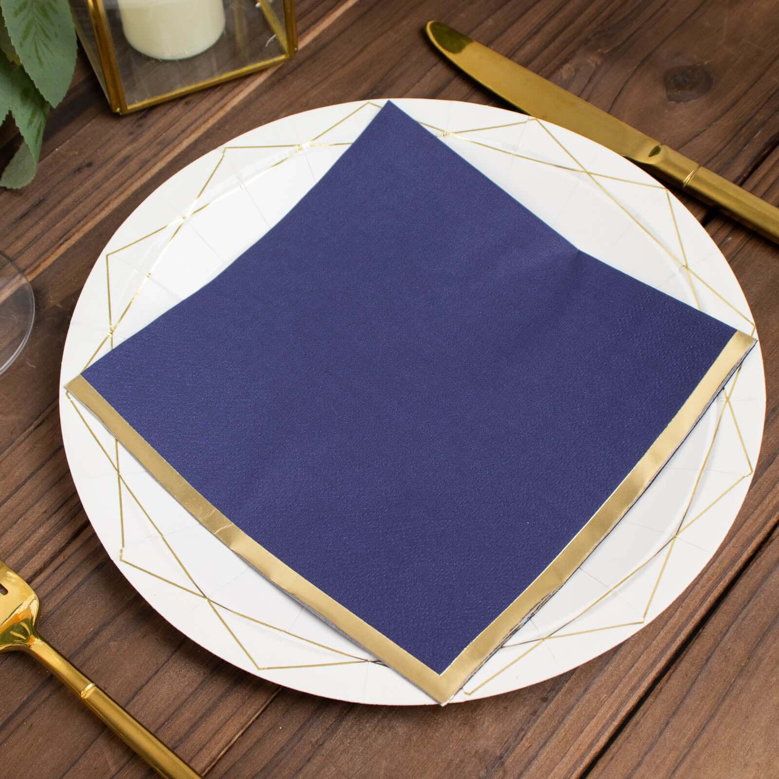 50-Pack Paper Beverage Napkins 2 Ply Navy Blue with Gold Foil Edge 6.5"x6.5" - Soft Disposable Cocktail Napkins - Image 4