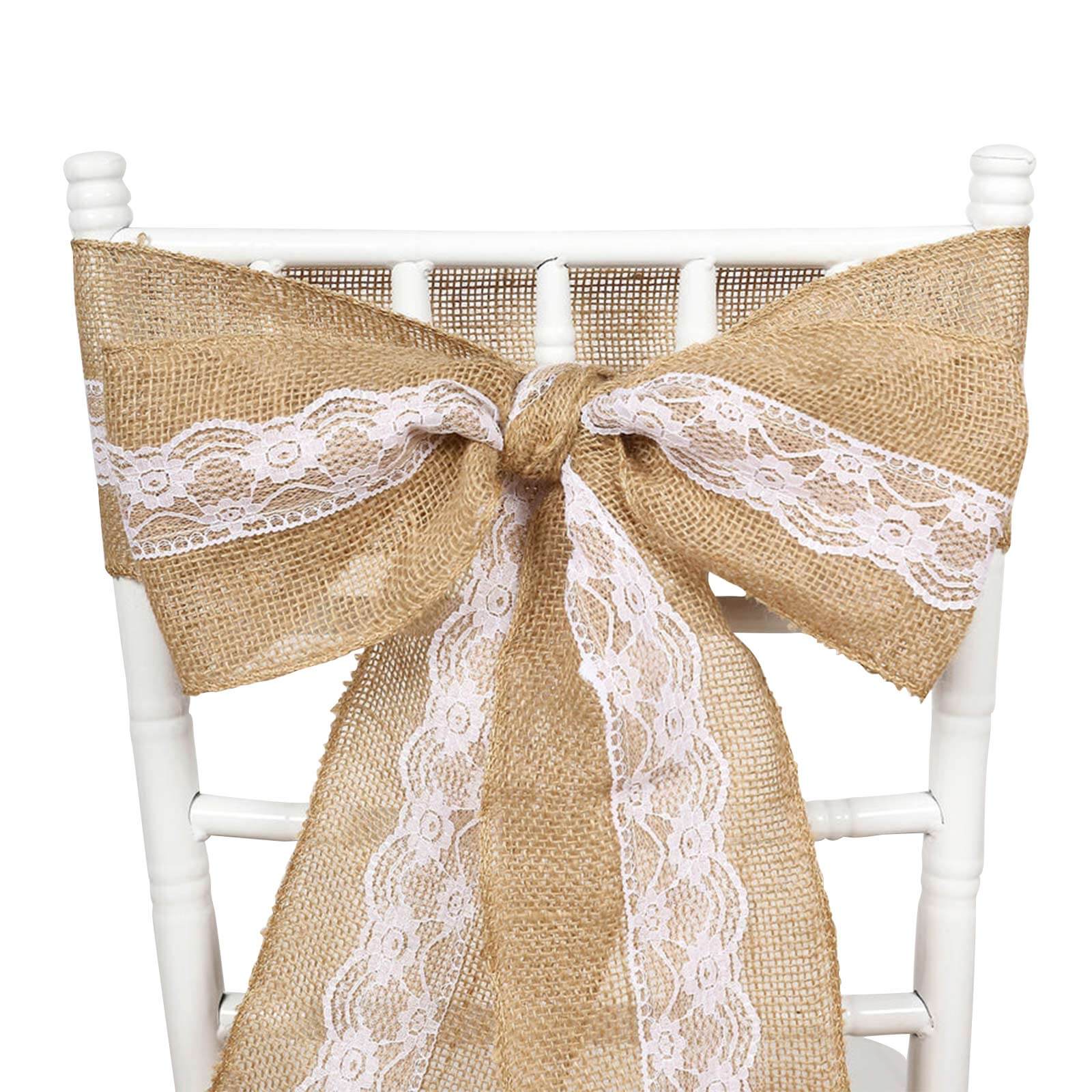 Natural Burlap Lace Chair Sash Hessian Jute 5"x108" - Rustic Decorative Bow for Events - Image 6