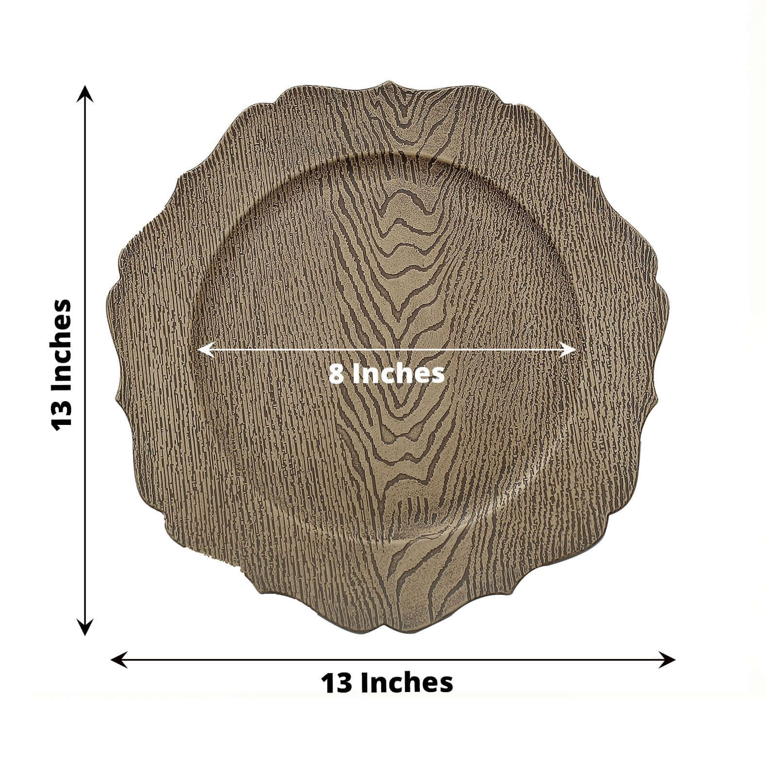 6-Pack Acrylic Charger Plates 13" Round Rustic Natural with Wood Grain Scalloped Rim - Dinner Charger Tableware - Image 3
