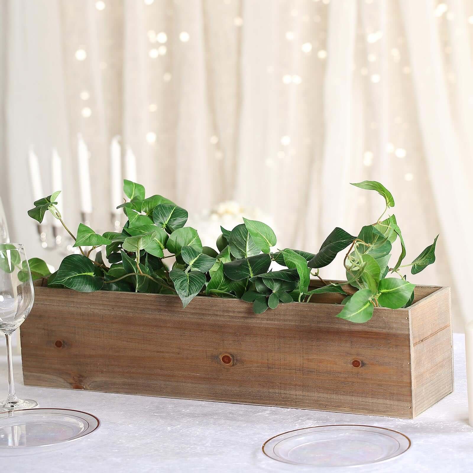 Natural Wood Planter Box Rectangular 24"x6" with Plastic Liner - Stylish Long Accent for Displays