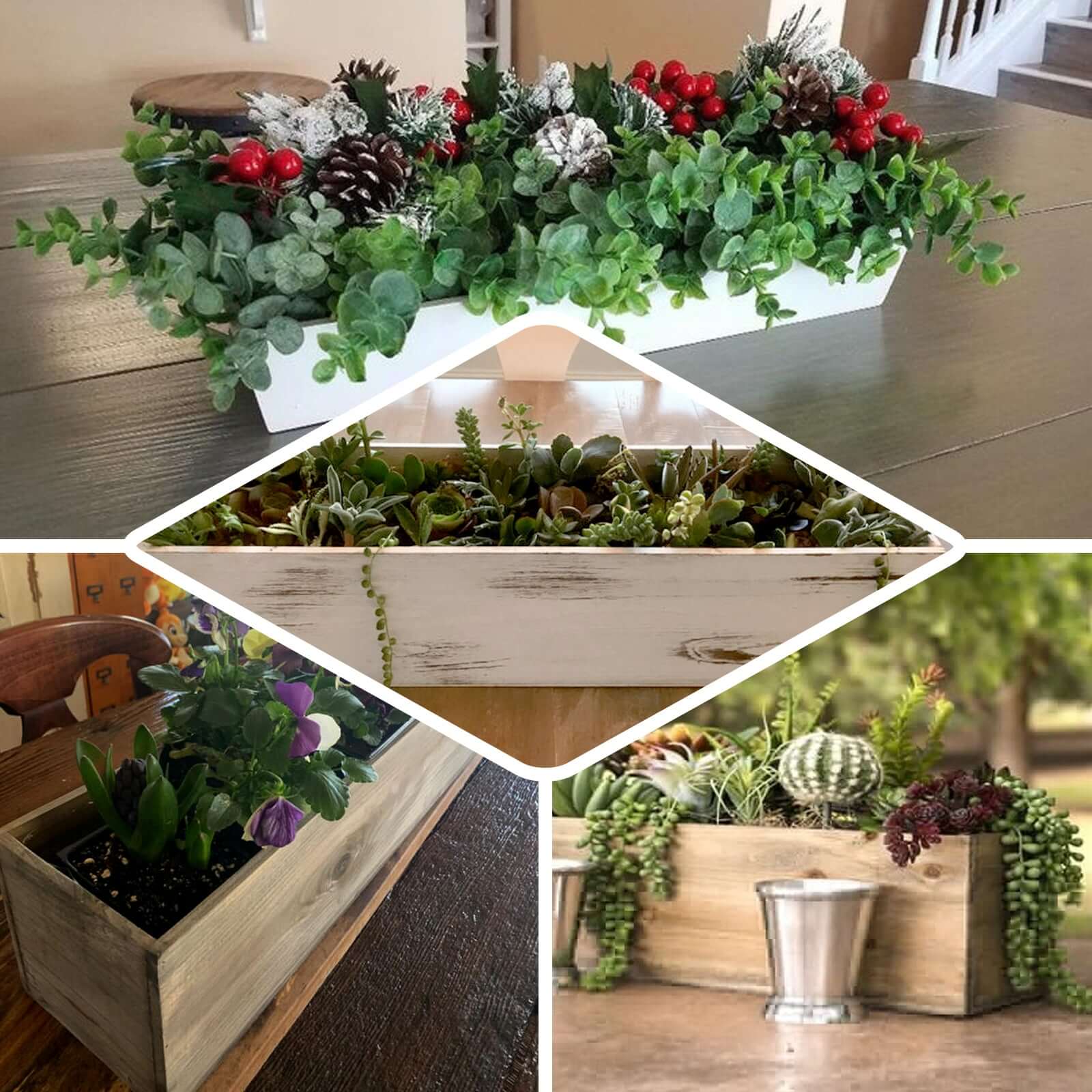 Natural Wood Planter Box Rectangular 24"x6" with Plastic Liner - Stylish Long Accent for Displays - Image 5