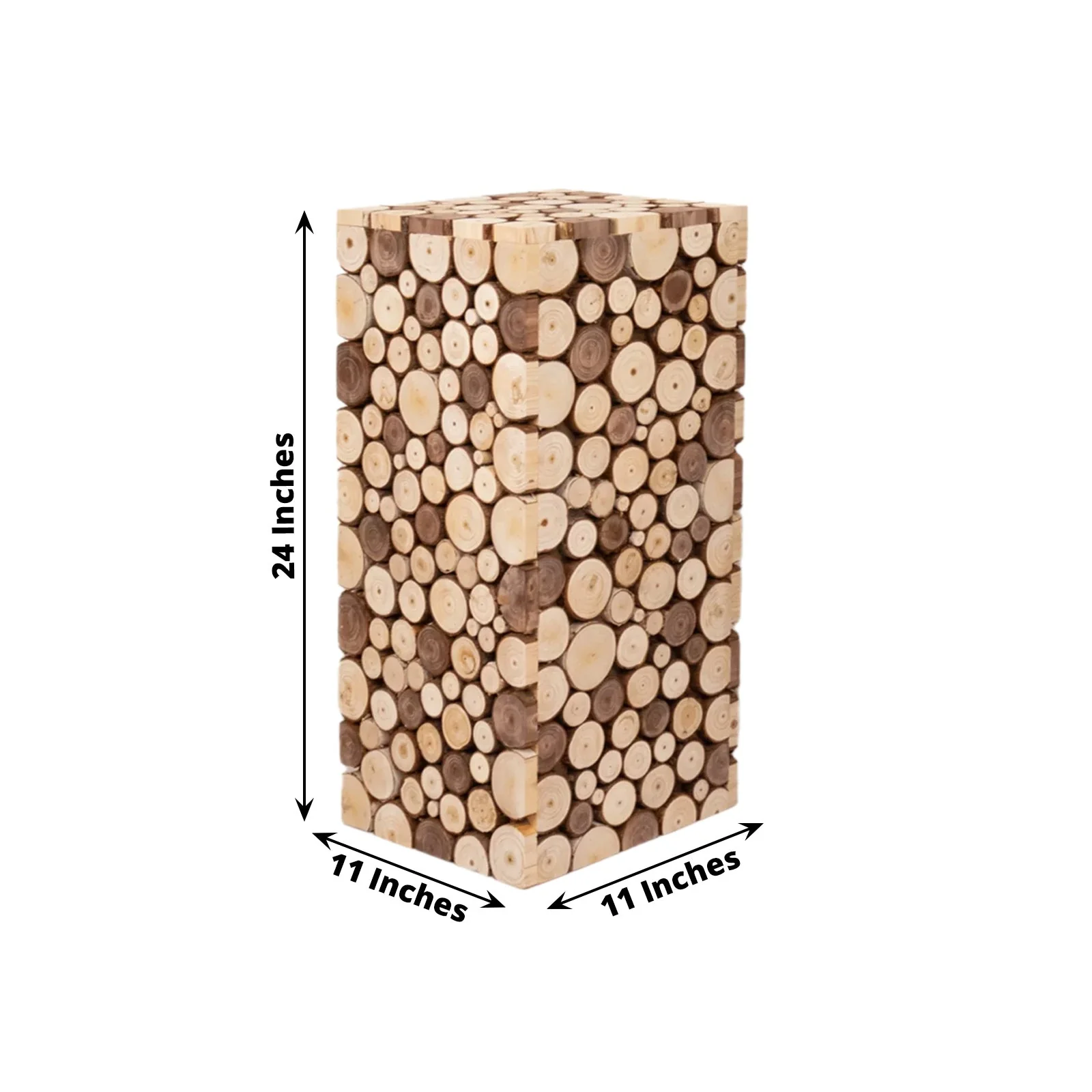 Natural Wooden Slices Pillar Prop Pedestal Stand, Rustic Farmhouse Wood Riser Rectangular Plant Stand - 24" - Image 2
