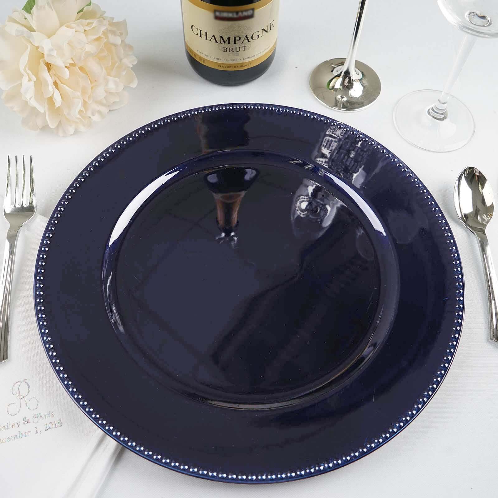 6-Pack Acrylic Charger Plates 13" Round Navy Blue Beaded Rim - Dinner Charger Tabletop Decor - Image 7