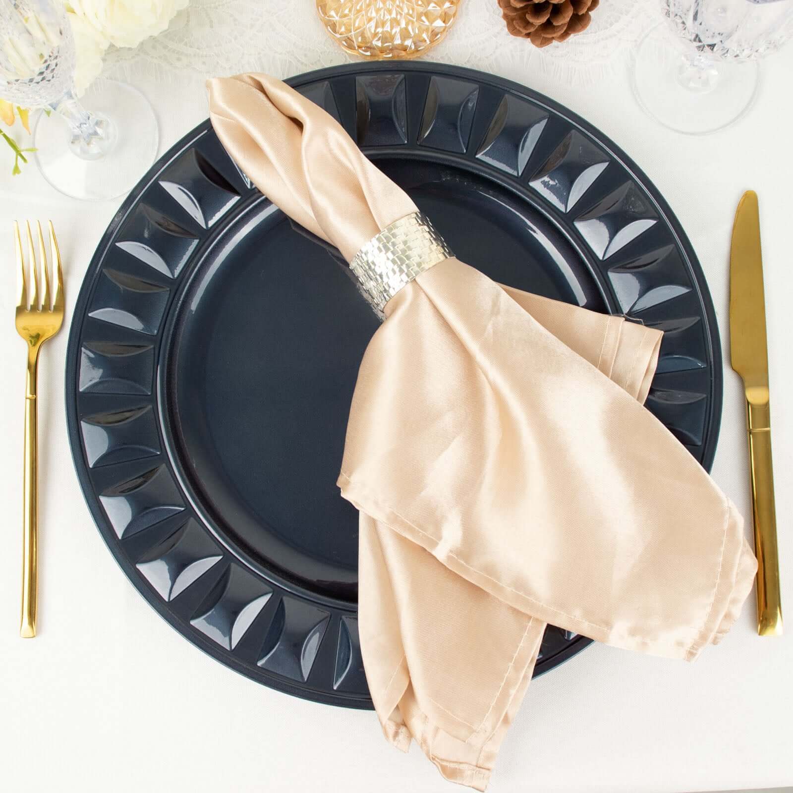 6-Pack Plastic Charger Plates 13" Round Navy Blue Bejeweled Rim - Dinner Charger Tableware - Image 8