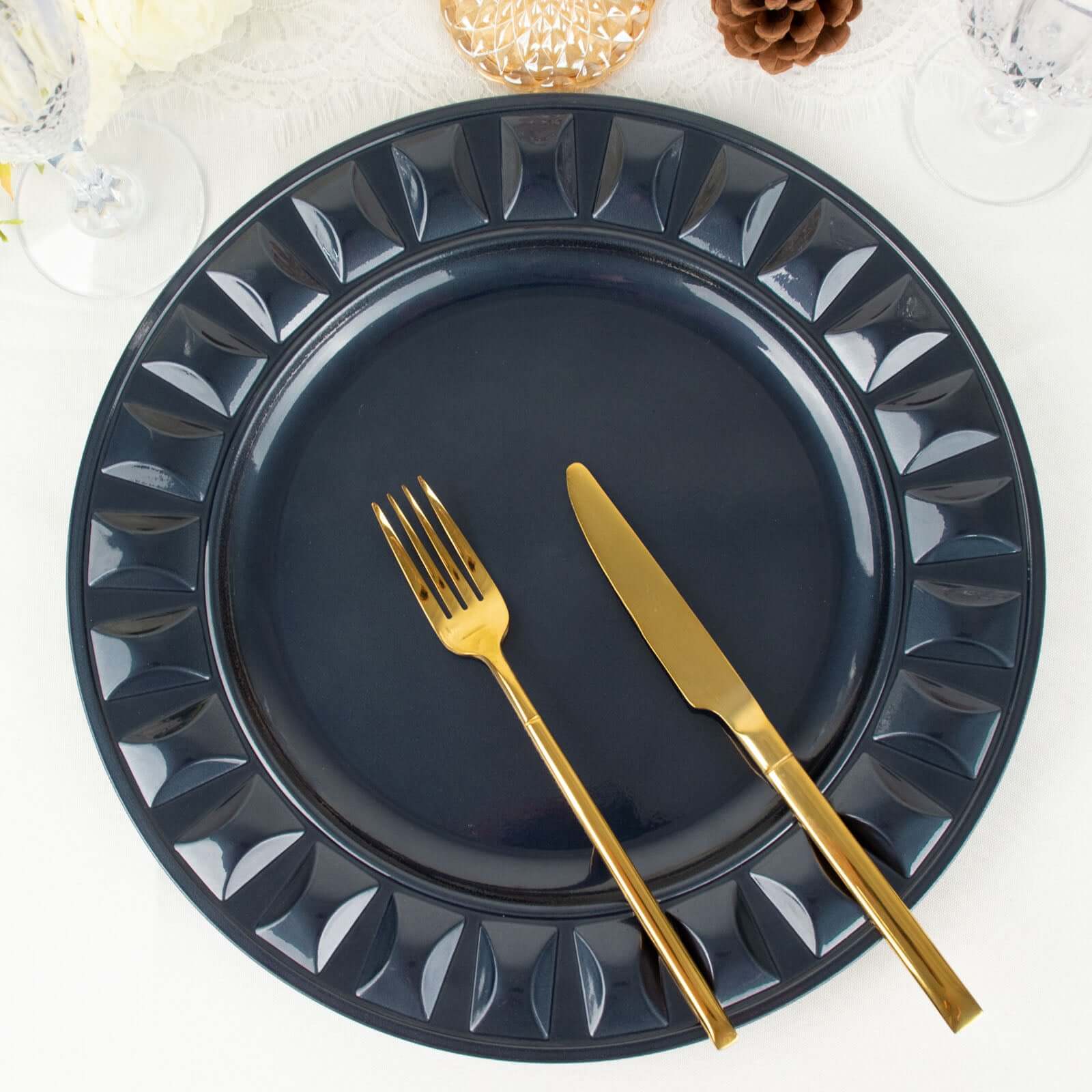 6-Pack Plastic Charger Plates 13" Round Navy Blue Bejeweled Rim - Dinner Charger Tableware - Image 9