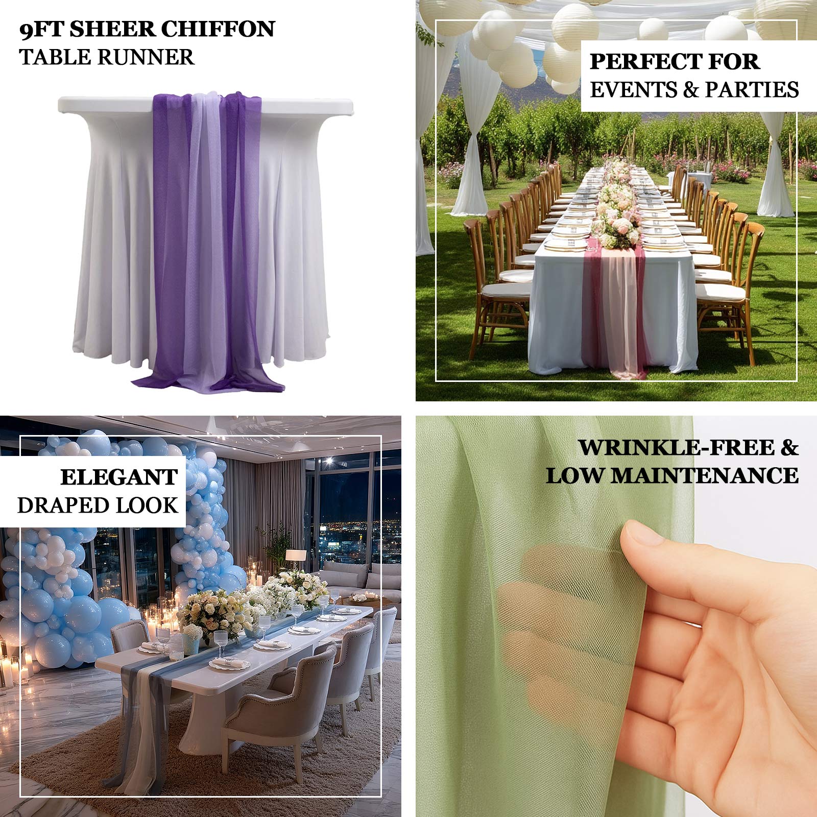 20-Pack Sheer Table Runners Navy Blue & Dusty Blue, 9ft Long Sheer Drapes Table Decor, Wrinkle-Free - Image 3
