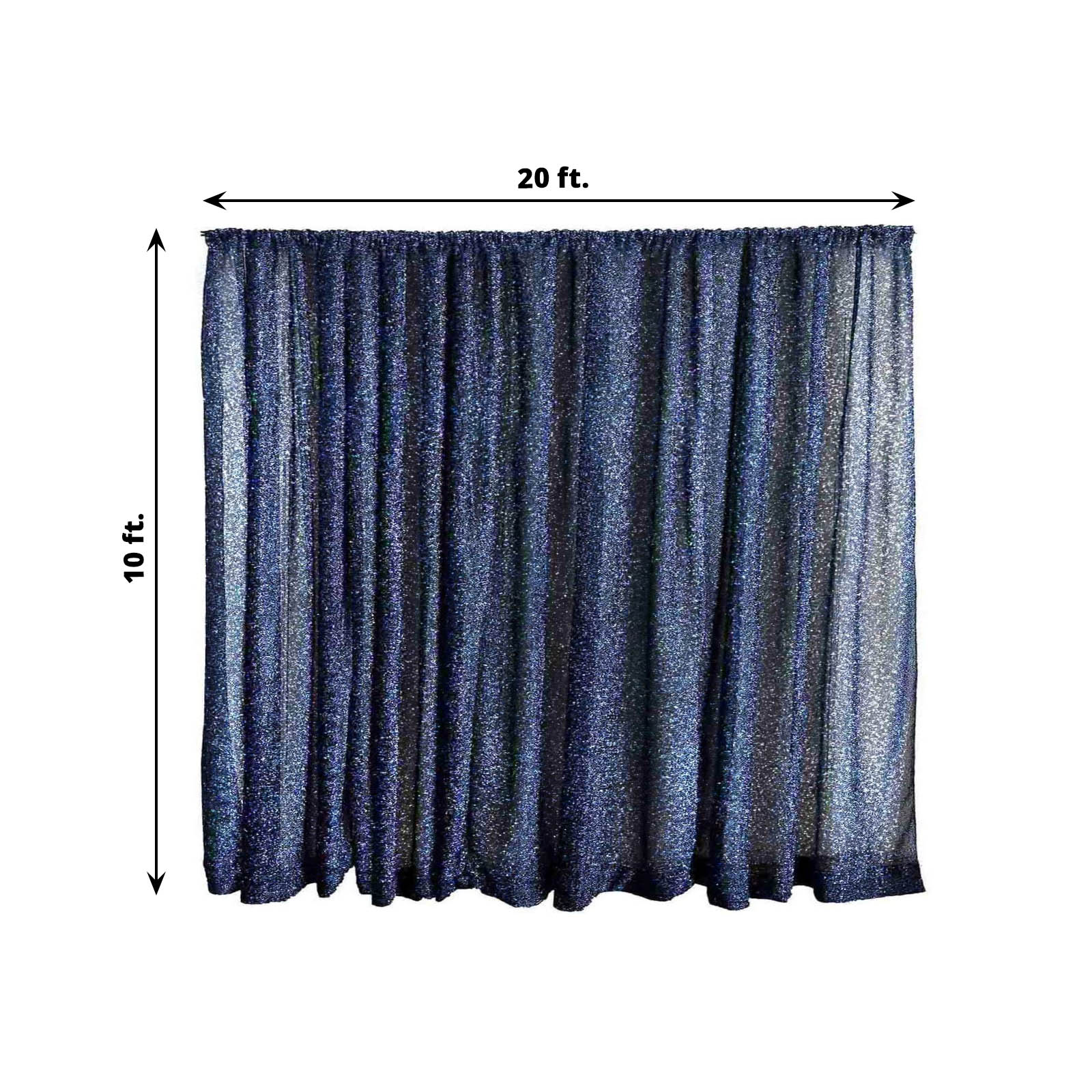 Navy Blue Metallic Shimmer Tinsel Backdrop Drape Curtain, Event Background Divider Panel - 20ftx10ft - Image 3