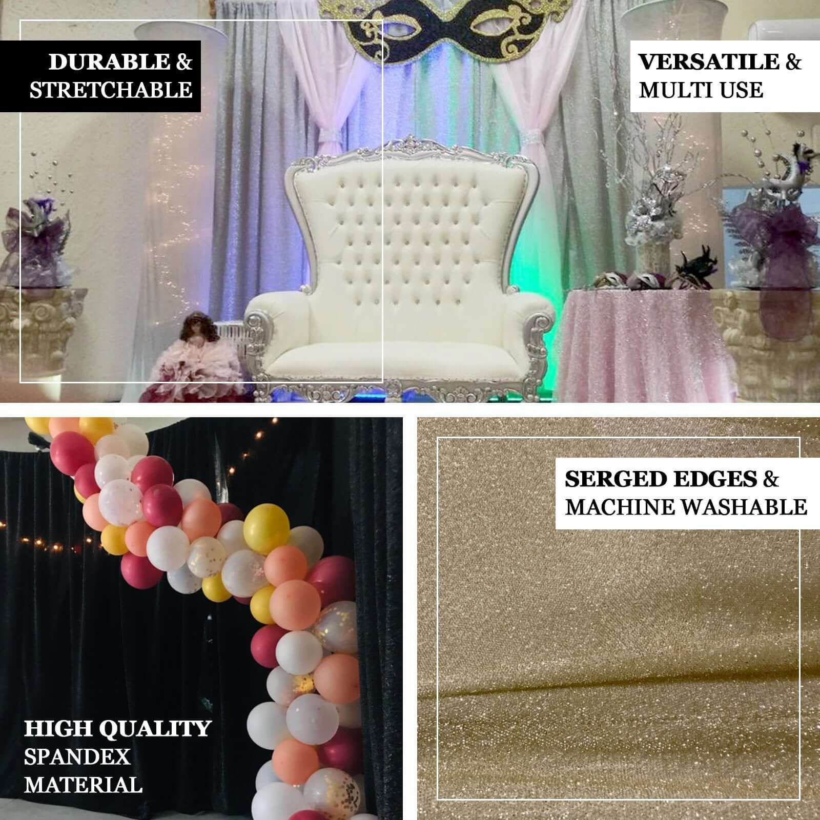 Navy Blue Metallic Shimmer Tinsel Backdrop Drape Curtain, Event Background Divider Panel - 20ftx10ft - Image 5