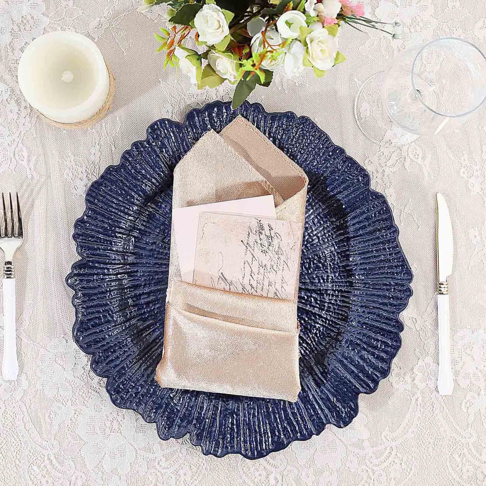 6-Pack Acrylic Plastic Charger Plates 13" Round Navy Blue Reef Design - Decorative Dinner Charger Tableware - Image 2