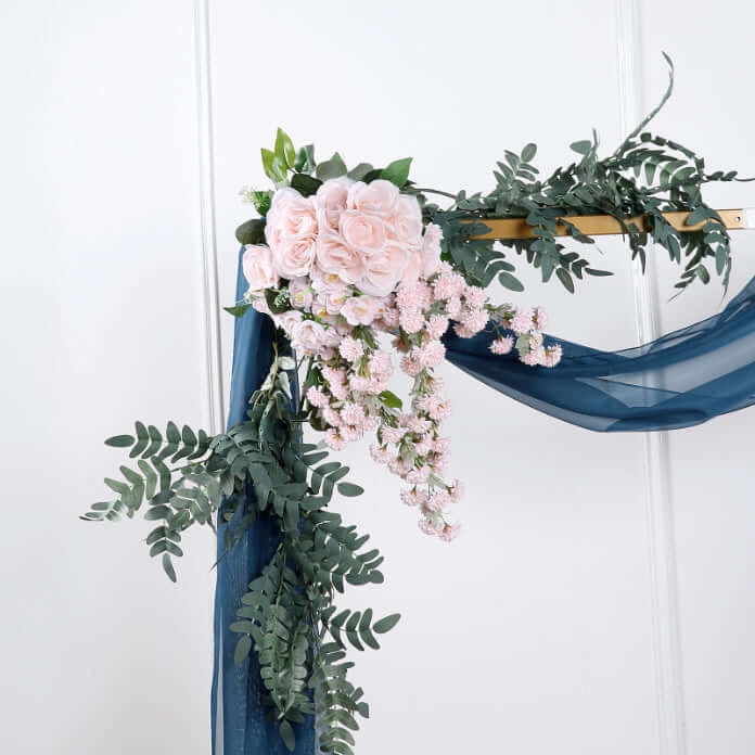 Navy Blue Sheer Organza Wedding Arch Draping Fabric, Long Curtain Backdrop Window Scarf Valance 18ft - Image 5